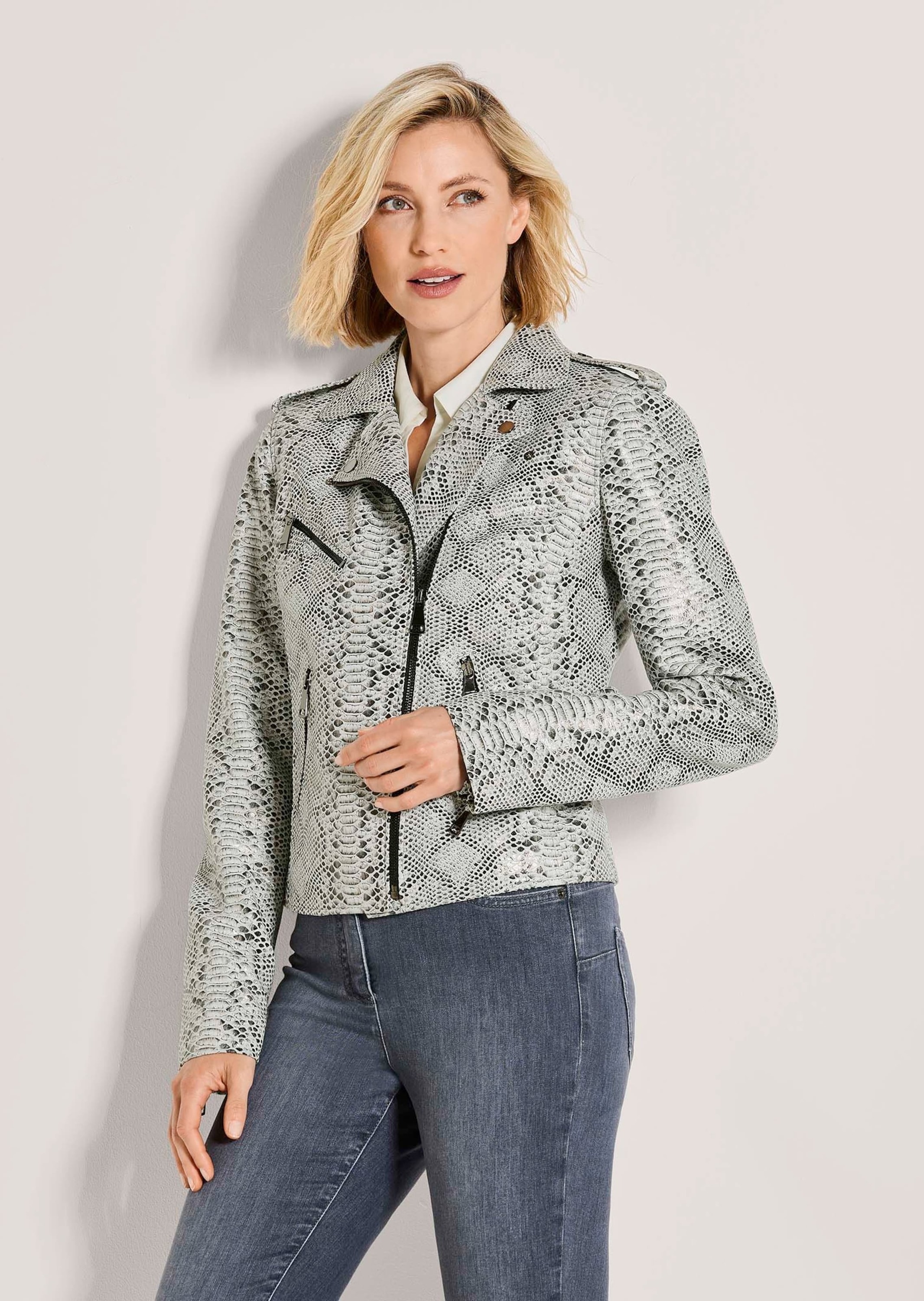 Thumbnail - MADELEINE Jeansjacke "Lederjacke Kurzjacke mit Animal-Muster" Schlangenprint