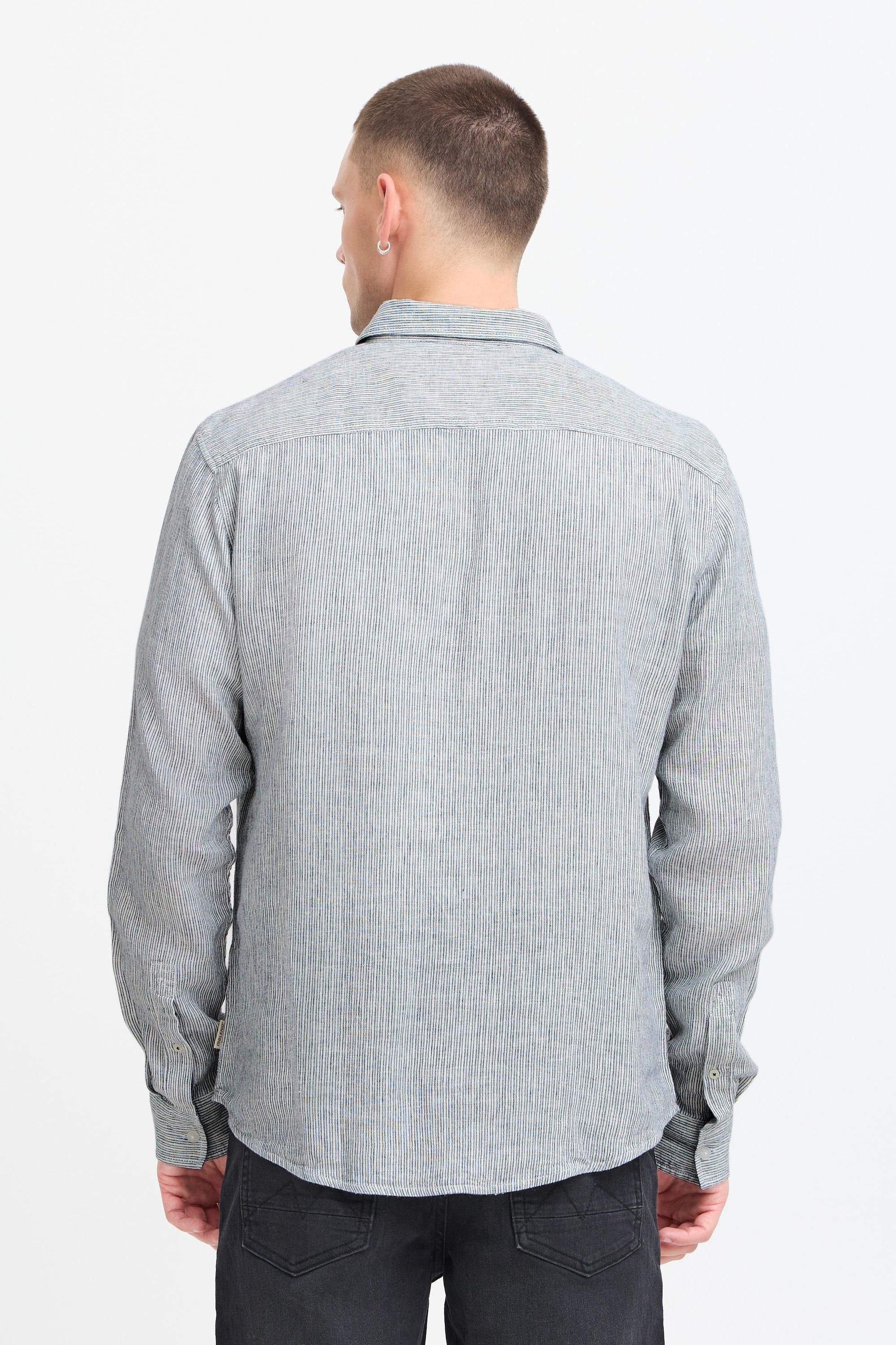 Langarmhemd BLEND "BHBobby Shirt stripe", Herren, Gr. L, US-Größen, marineblaus, 55% Leinen, 45% Viskose, regular fit, ohne Ausschnitt, 1-Knopf-Manschette, Hemden, Stilvolles Langarmhemd aus Leinenmix 3