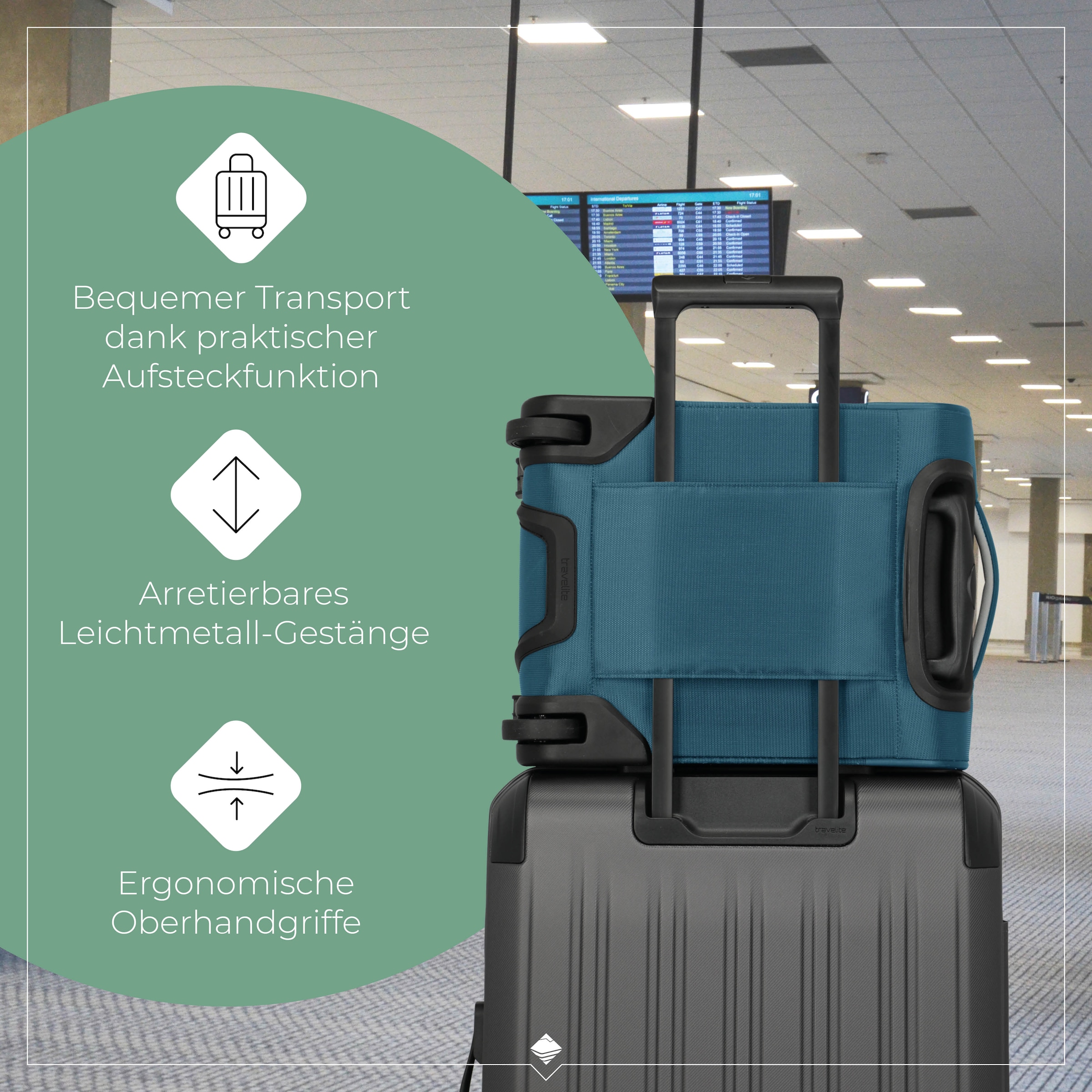 travelite Handgepäck-Trolley »JETPACK Easy 2 Cabin, konzipiert für EasyJet, Vueling & Wizz«, 4 Rollen, Weichgepäck-Koffer Handgepäck für die meisten gängigen Airlines