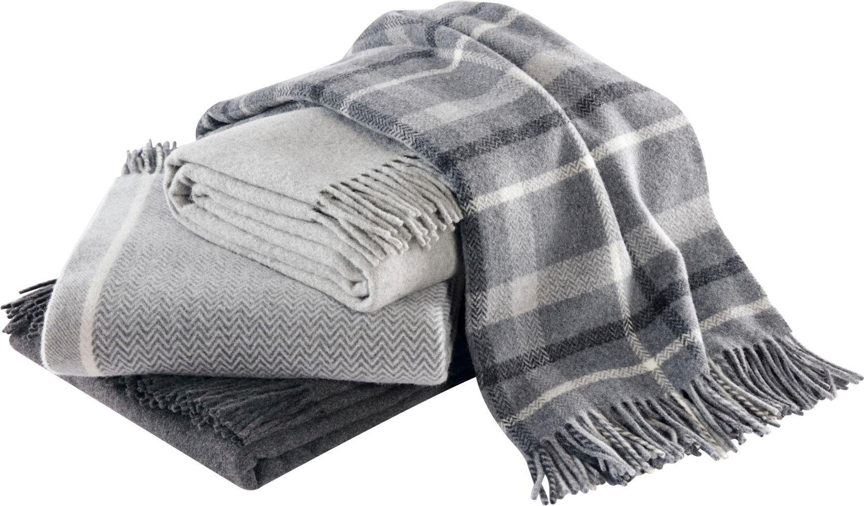 Biederlack Wolldecke »Herringbone«, Mit Fransen, Kuscheldecke