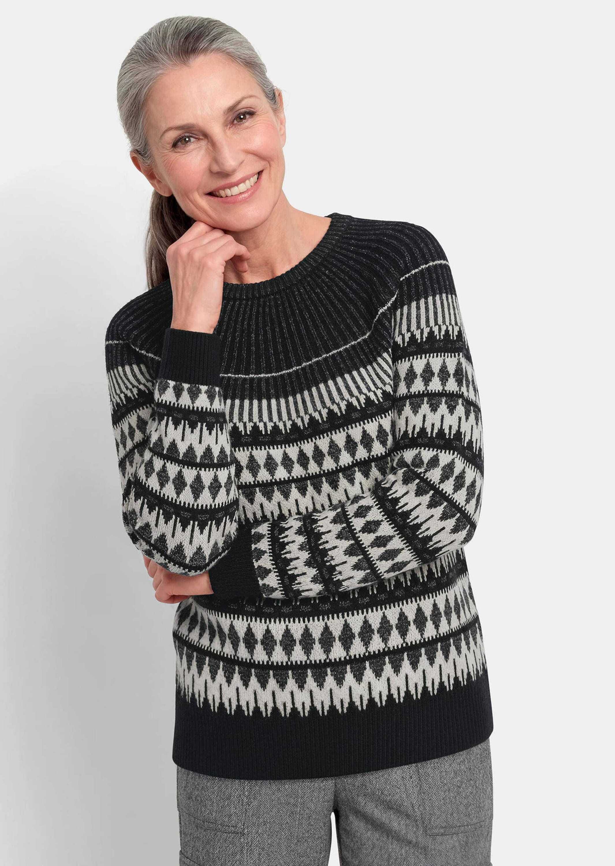 GOLDNER Rundhalspullover »Norwegerpullover mit Raglanärmeln« mit Glitzergarn am Ausschnitt