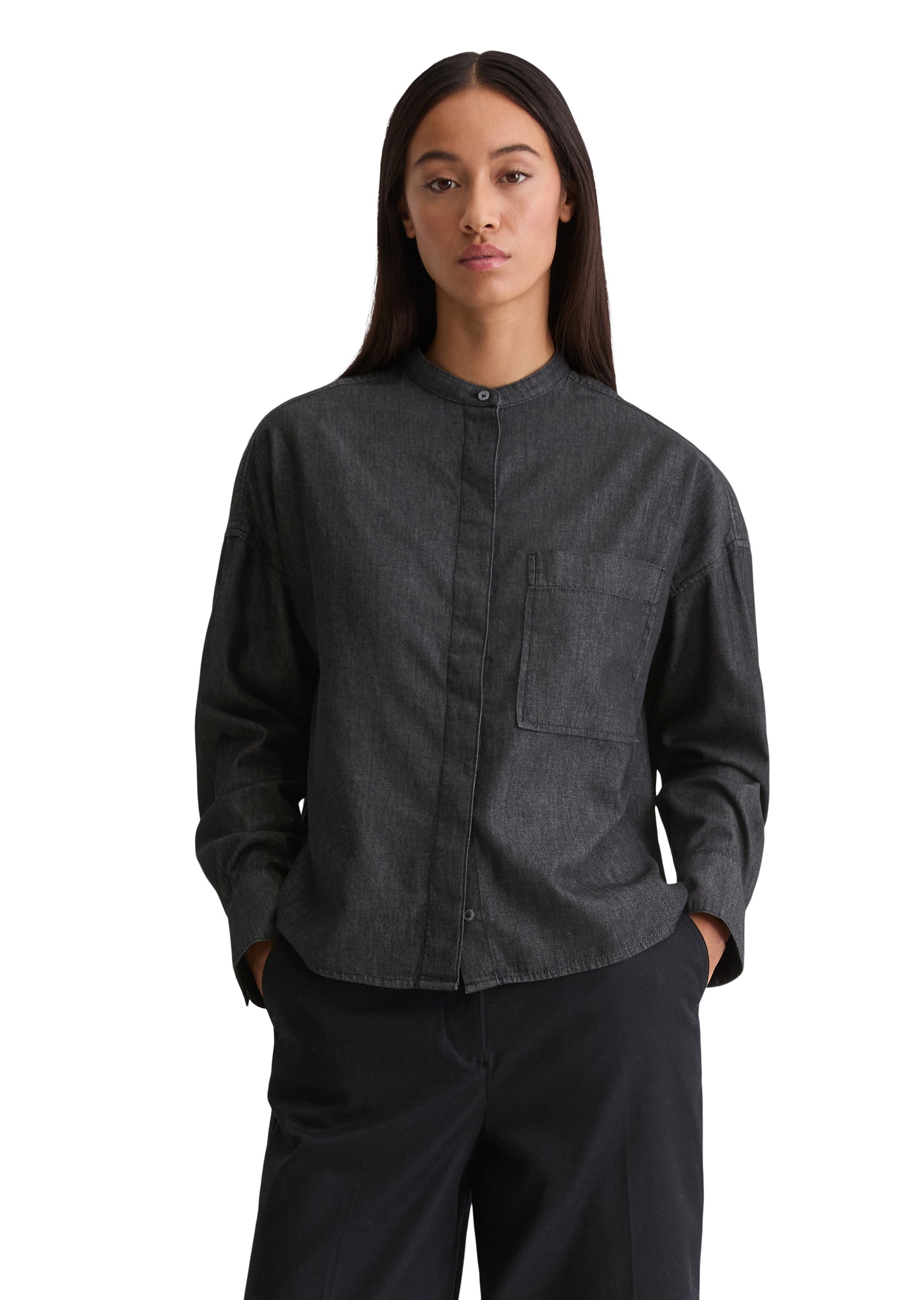 Marc OPolo Langarmbluse "aus Bio-Baumwolle in Denim-Look" günstig online kaufen