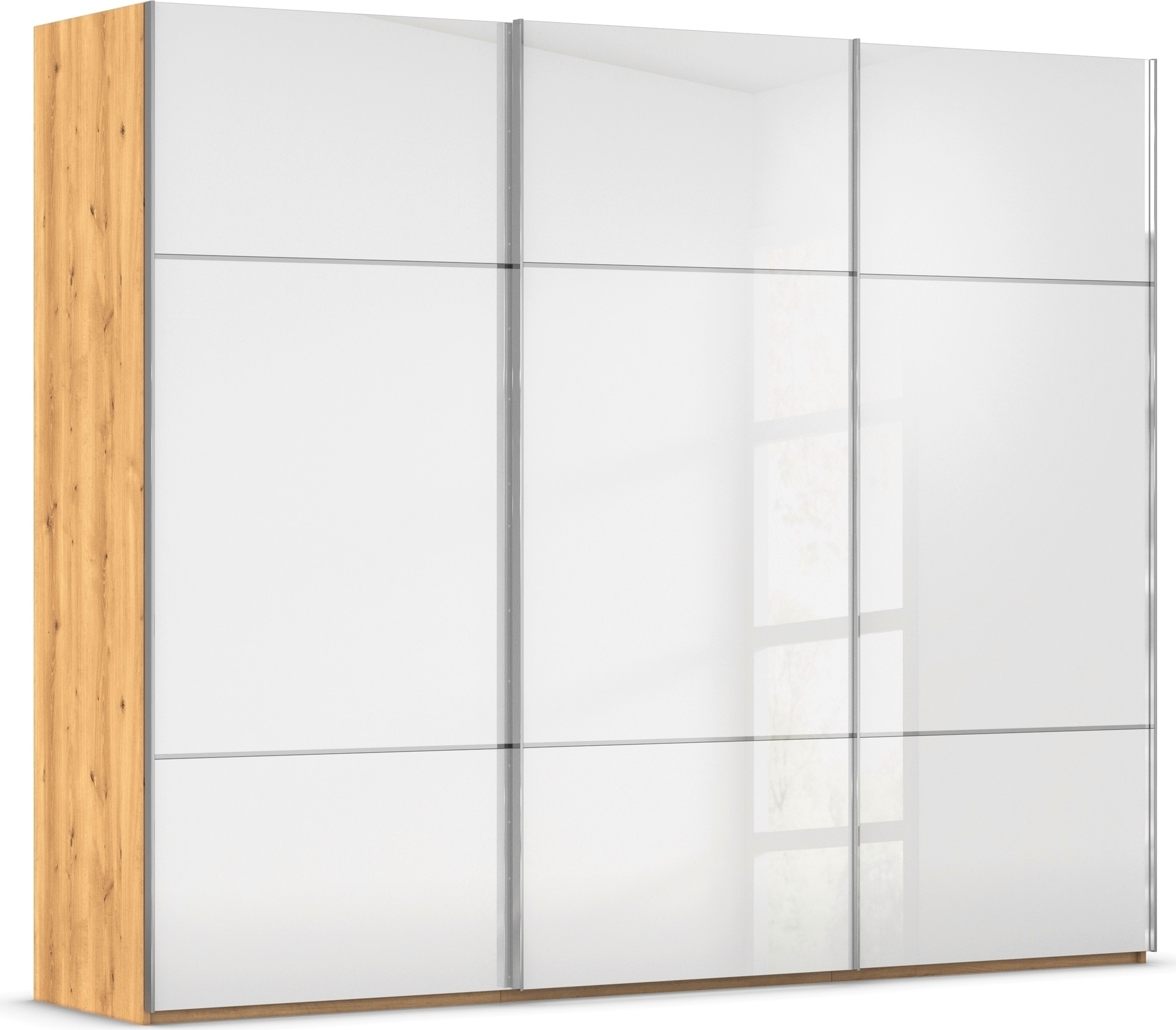 rauch "Kleiderschrank Schrank Garderobe Schlafzimmerschrank SCALE-TRIO" edle dreigeteilte Front mit 2 Zierleisten Glasfront MADE IN GERMANY