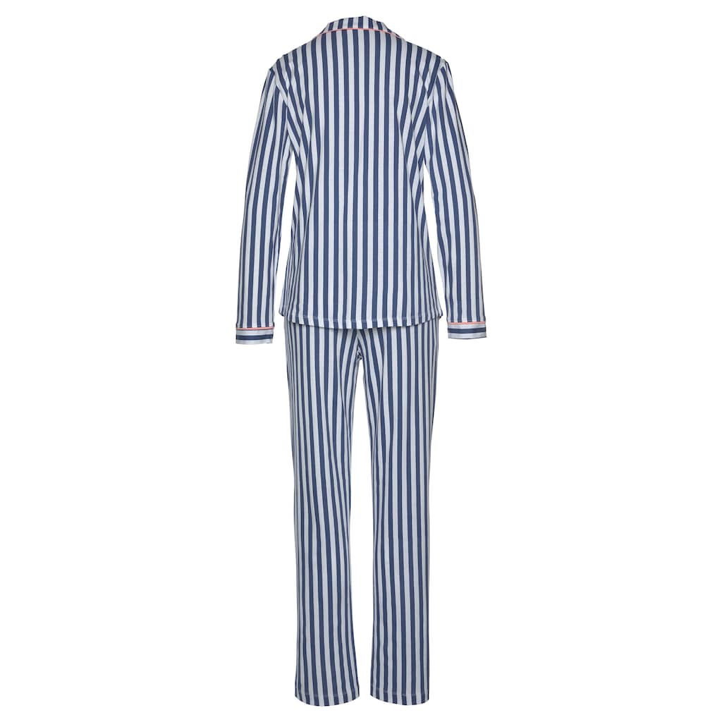 Wohnen Kuschelzeit H.I.S Pyjama, in klassischem Schnitt mit Streifenmuster dunkelblau-weiß-gestreift