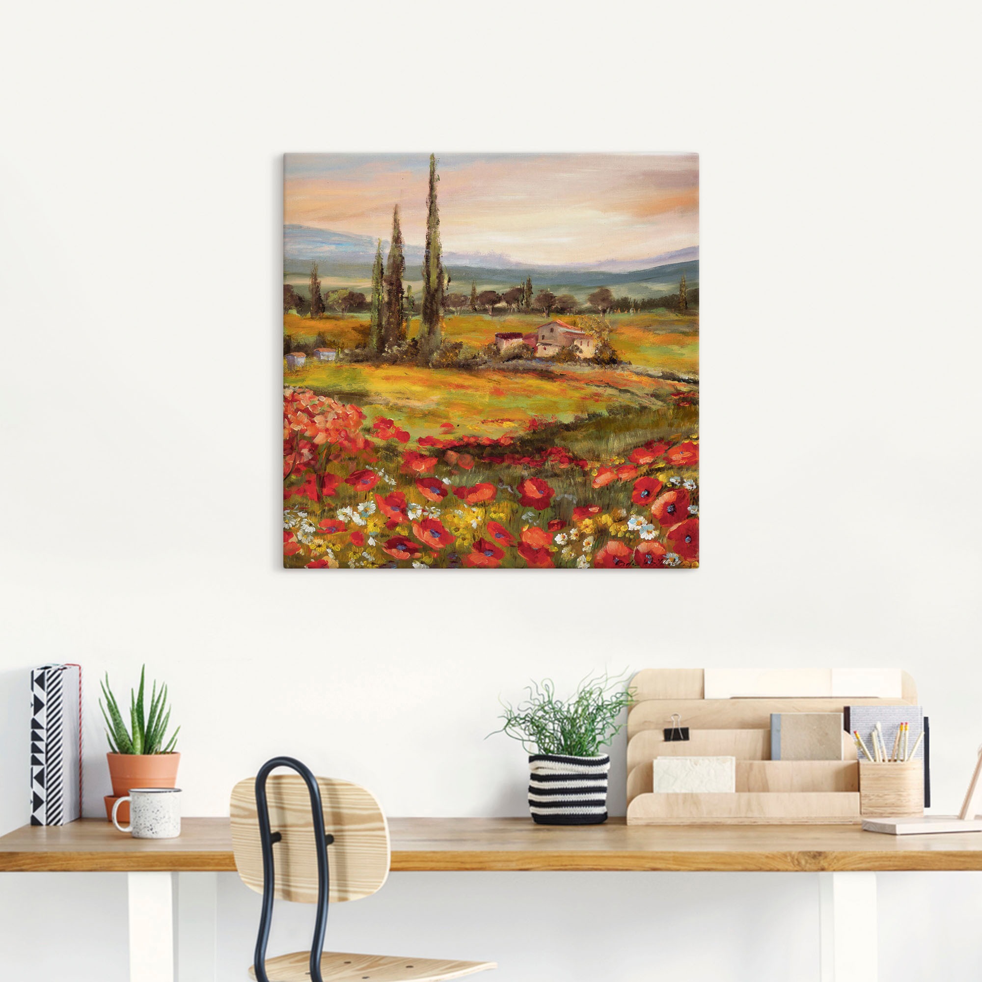 Artland Wandbild »Mohnblumen und Zypressen« Felder 1 Stk. tlg. auf Holzrahmen gespannt