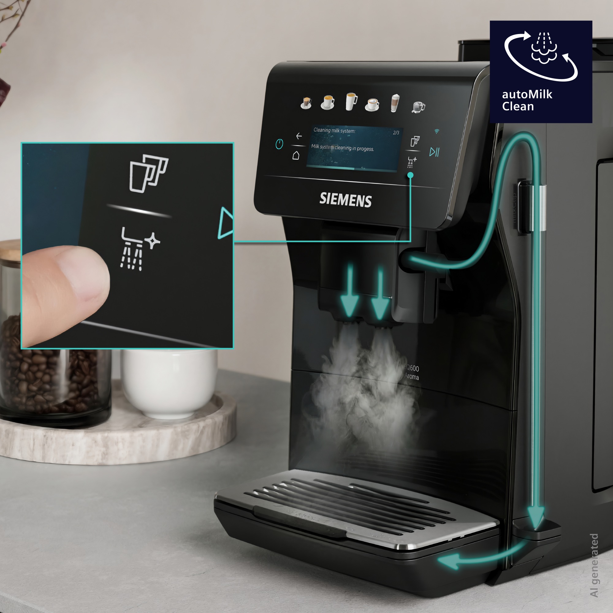 SIEMENS Kaffeevollautomat »EQ600 TP601E09, 6 Getränke, XL-Getränke, bis zu 480ml, Kannenfunktion« Doppeltassenfunktion,Keramikmahlwerk, entnehmbare Brüheinheit, Schwarz