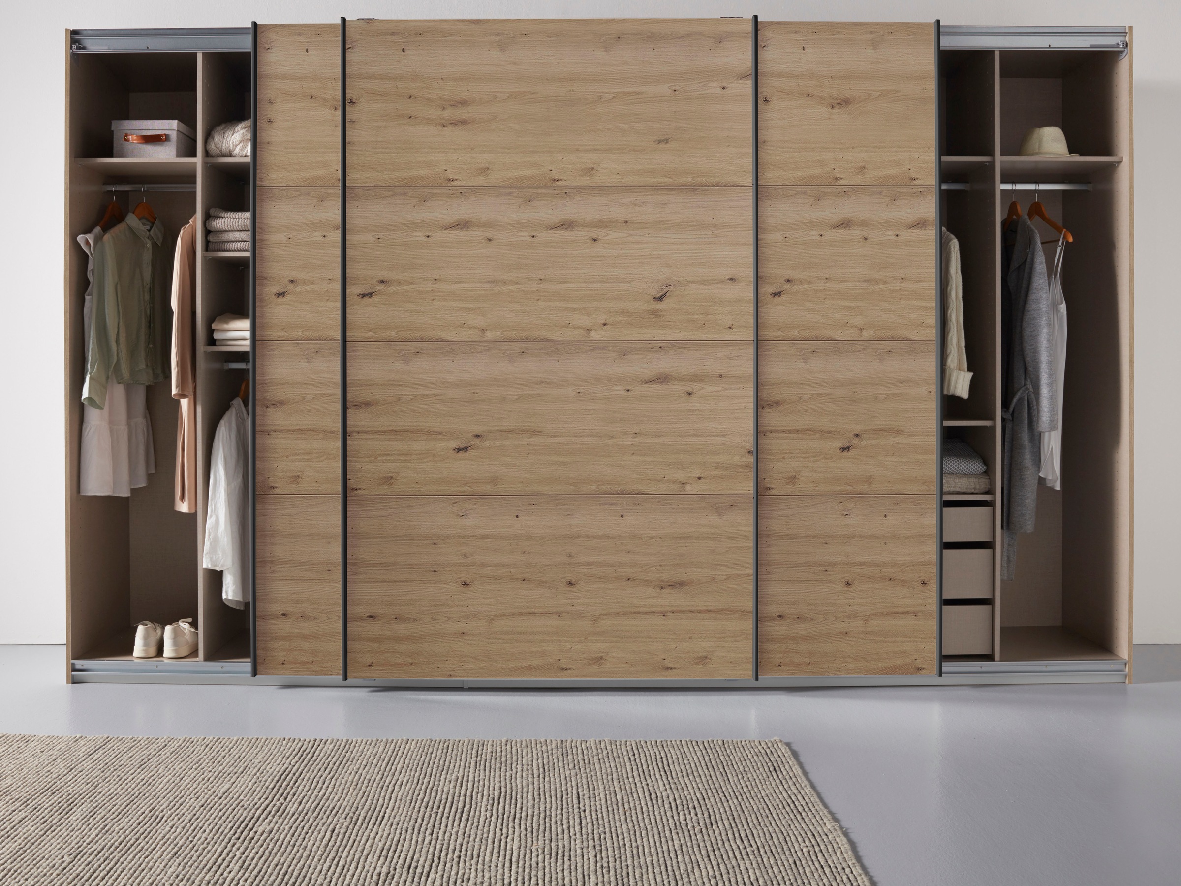 rauch Schwebetürenschrank »Kleiderschrank Schrank Garderobe TOPSELLER OTELI inkl. Inneneinteilung«, mit 3 Innenschubladen sowie zusätzlichen Einlegeböden MADE IN GERMANY