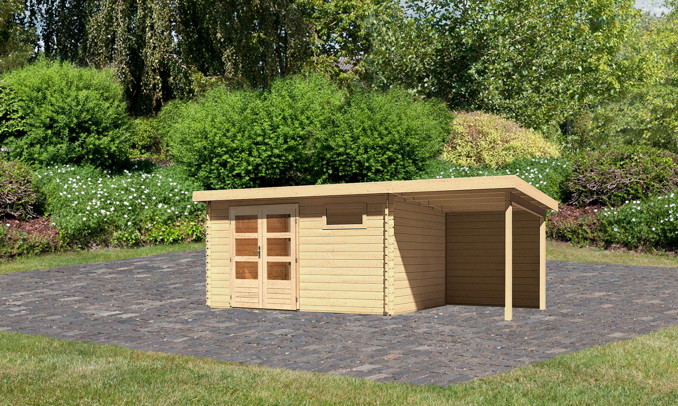 Karibu Gartenhaus "Schloßsee 8" mit Anbaudach günstig online kaufen
