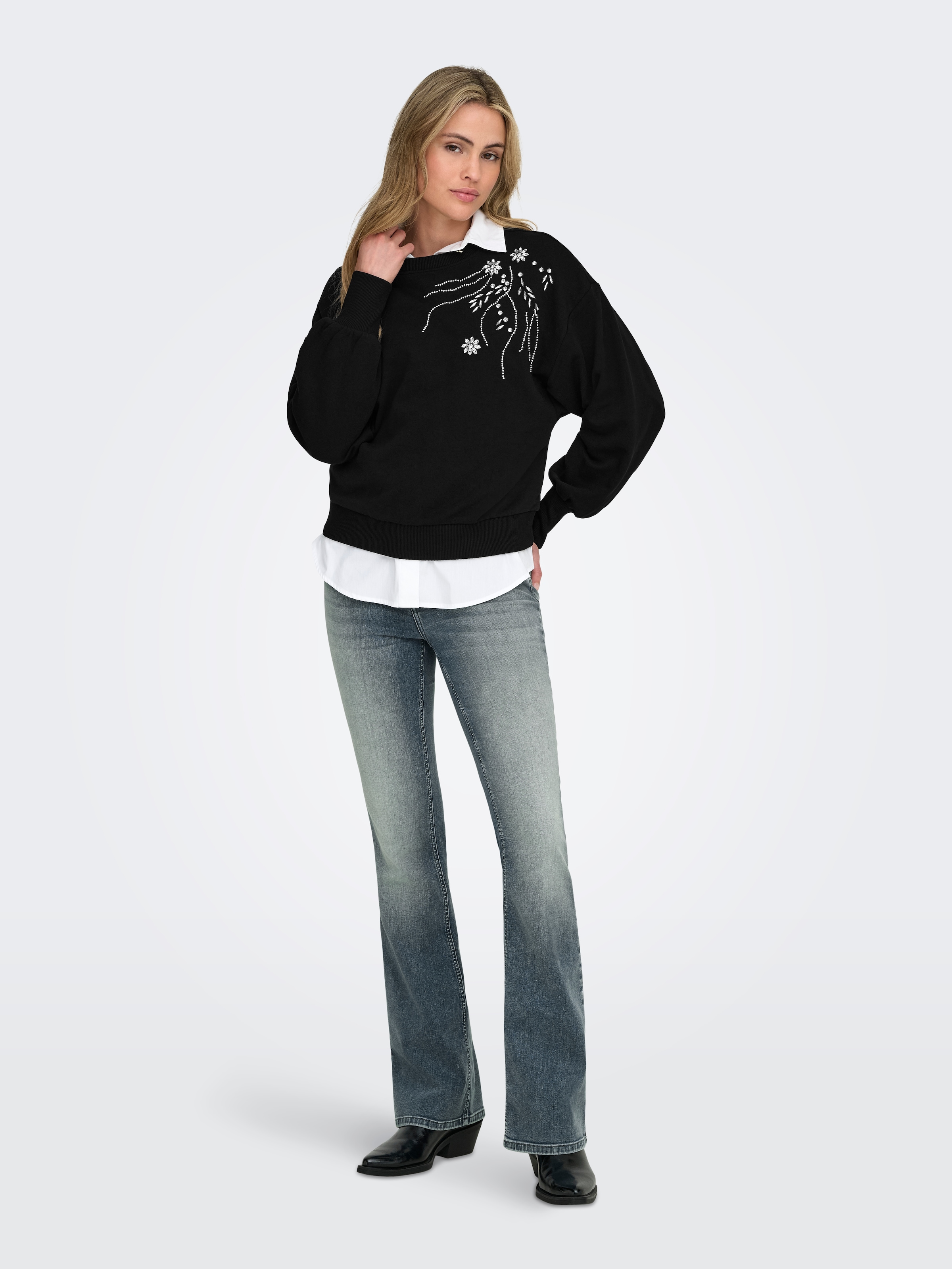 ONLY Sweatshirt »ONLCAMELA BROOKE GLITTER LS ONECK UB SWT«, Baumwollmischung, regular fit, Rundhals
