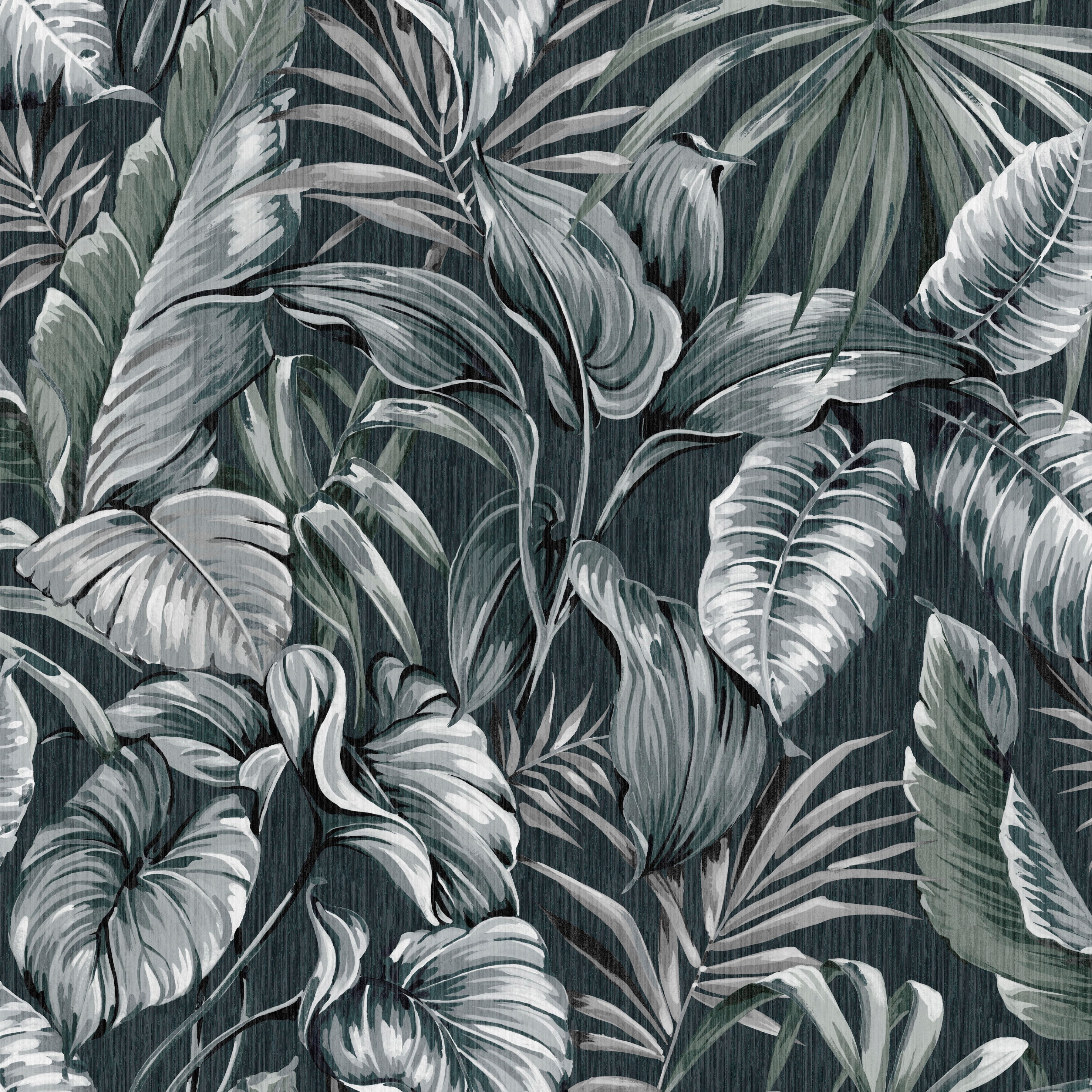 WOW Vliestapete "Exotische Blätter" botanisch geprägt Grün - 1005x52 cm