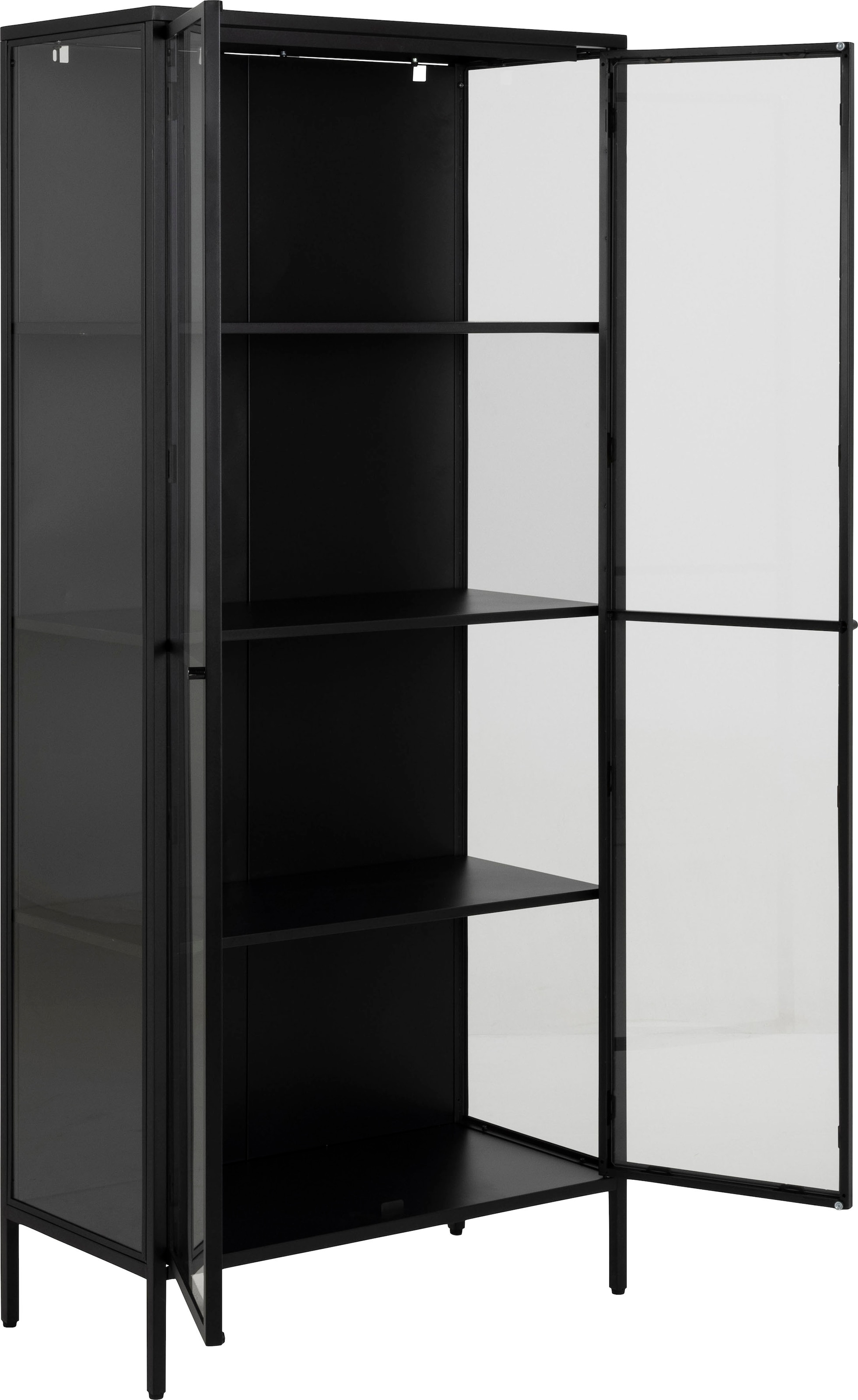 kaufen BAUR und andas 4 Vitrine »New schwarzes Metall, Fächern, 180cm mit Höhe York«, Glastüren |