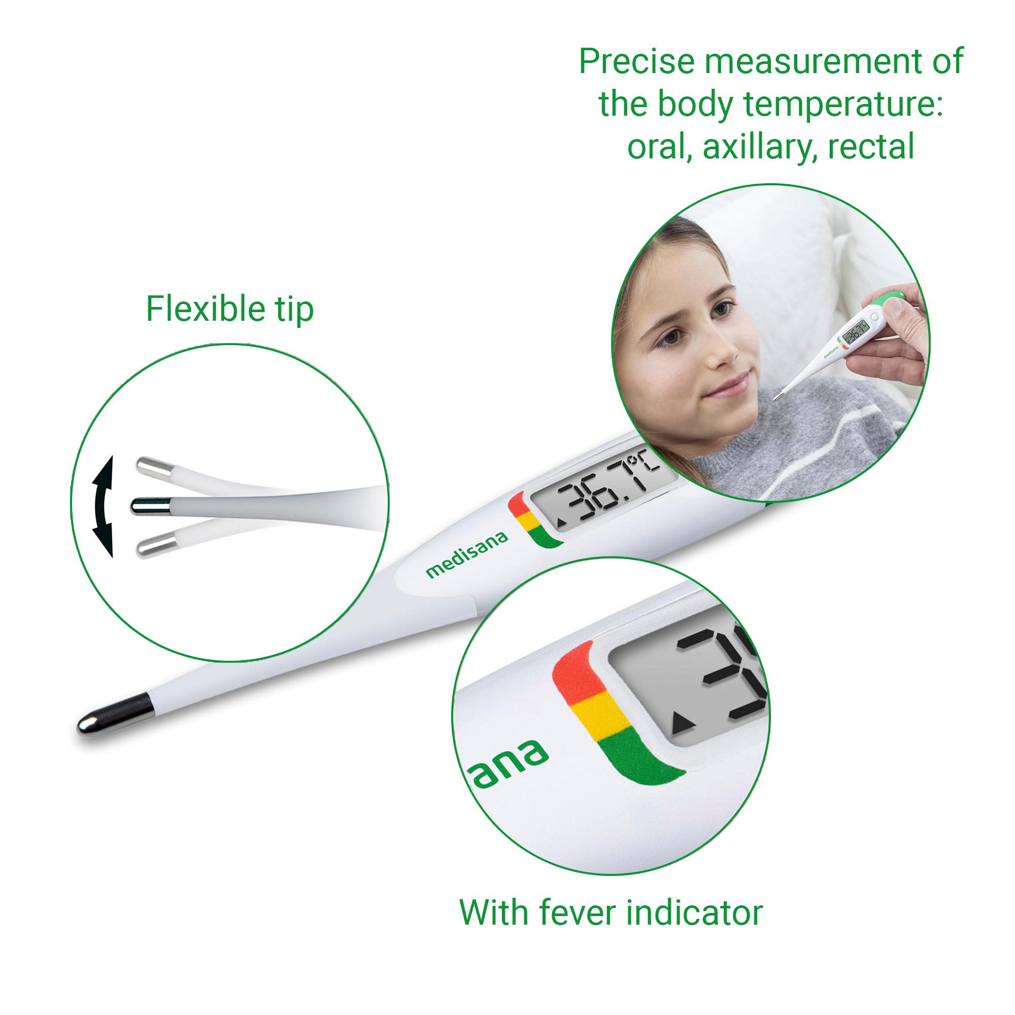 Medisana Fieberthermometer »TM 705«, orale, axillare, rektale Messung mit flexibler Spitze, Ampelfarbskala