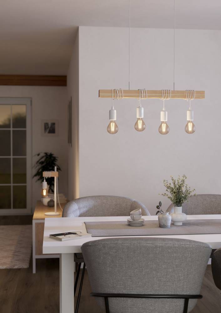 EGLO Hängeleuchte »TOWNSHEND«, 4 flammig, Leuchtmittel E27 | ohne Leuchtmittel, Vintage Pendelleuchte, Industrialdesign, Retro Hängelampe, Stahl, Holz