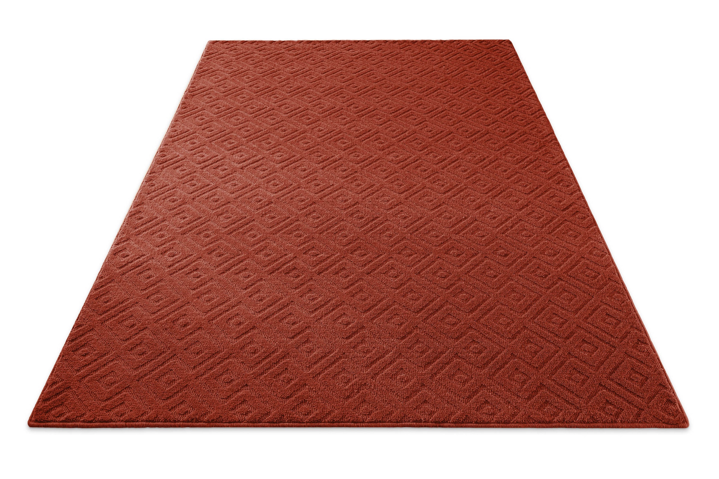 Wecon home Teppich »Castello TWO« rechteckig 7 mm Höhe Schurwolle, Kurzflor mit Hoch-Tief-Effekt, Wohnzimmer, Rautenmuster
