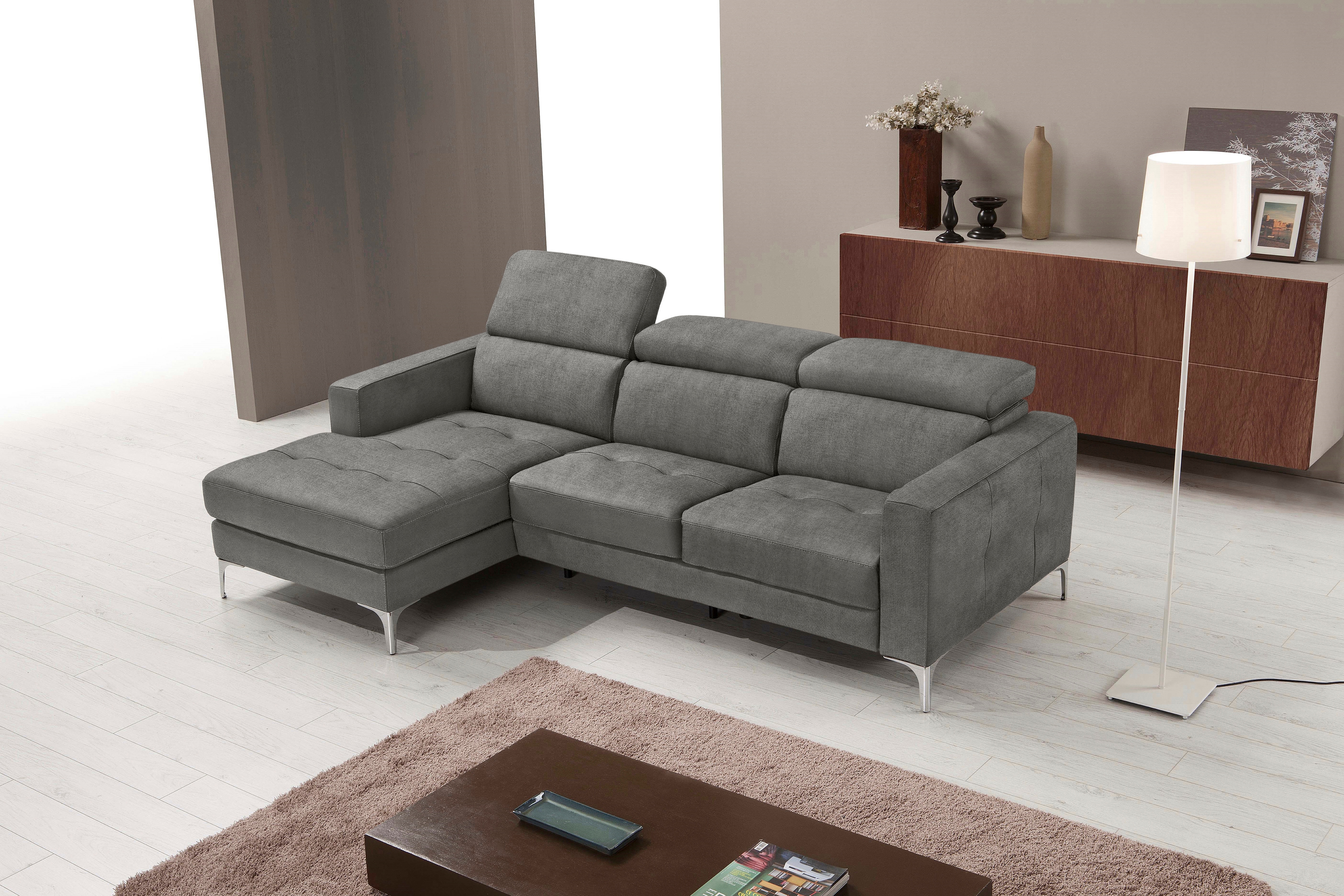 Egoitaliano Ecksofa "Matt, erstklassiger Sitzkomfort, aufwendige Detailverarbeitung, L-Form" mit verstellbaren Kopfteilen zum Relaxen