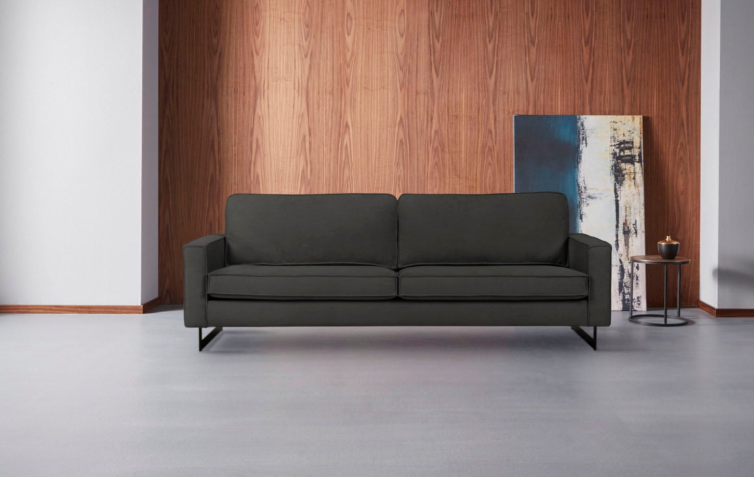 Places of Style 3-Sitzer »Maxi-Ausführung Pinto, 236 cm, Cord, Chenille, Lederoptik«, mit Keder, schwarze Metallfüße, Wellenunterfederung