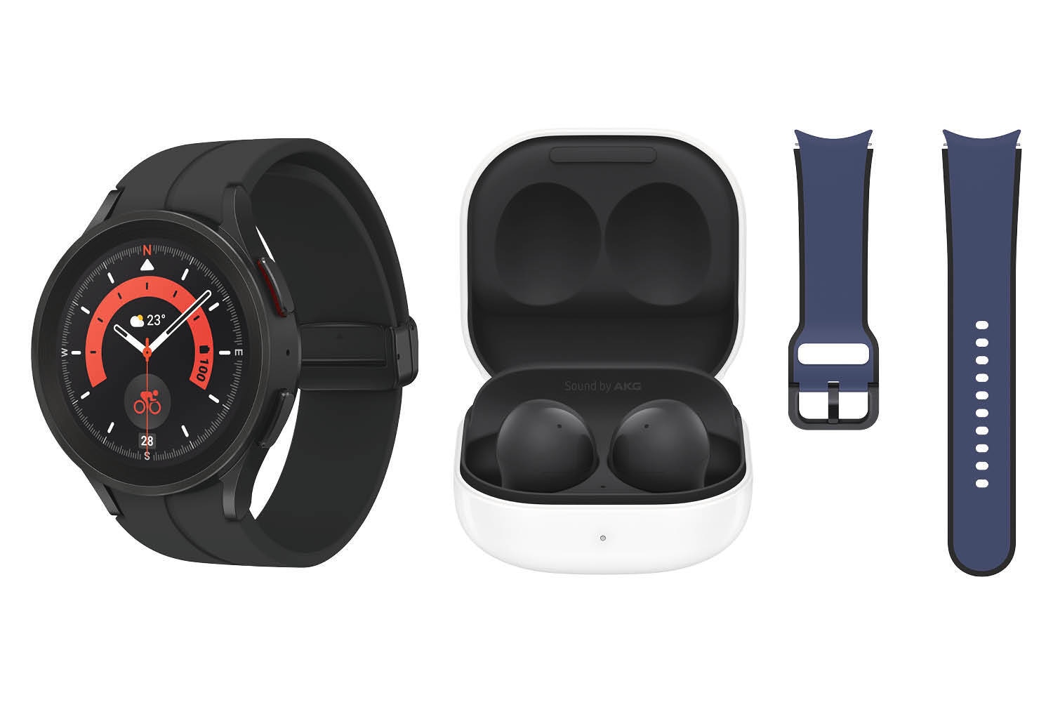 Samsung Smartwatch »Set: Galaxy Watch5 Pro LTE + Buds2 Black + Band Navy«, (Wear OS by Google Lifestyle Edition)