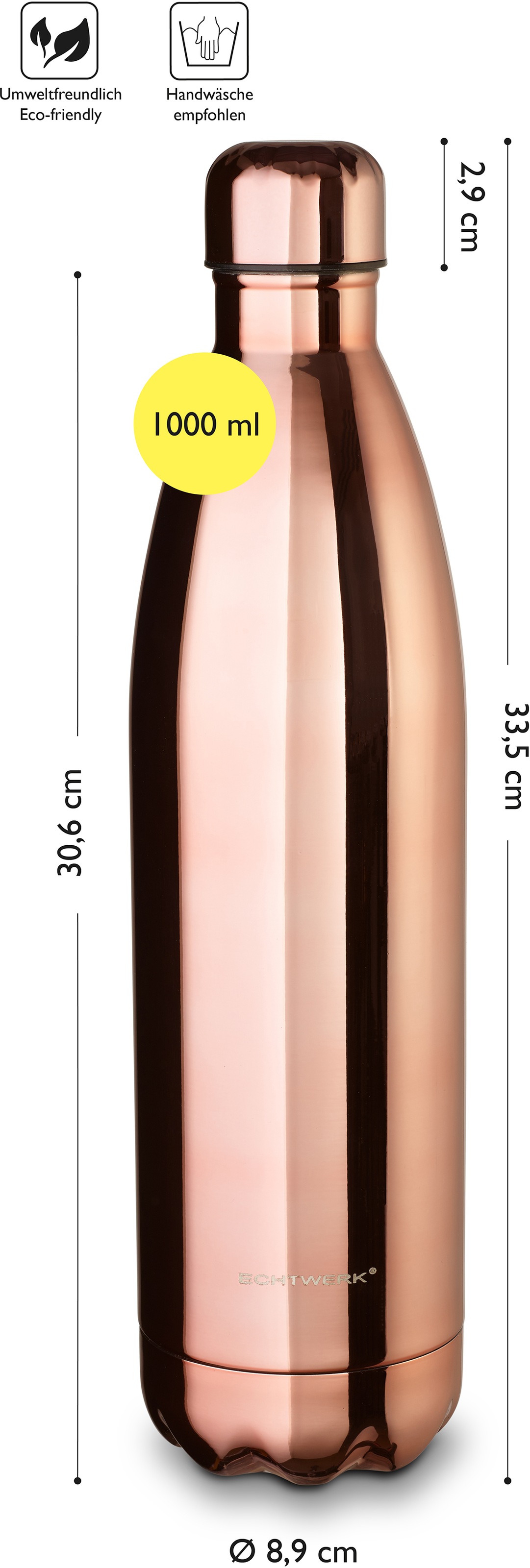 ECHTWERK Isolierflasche »Shiny«, Trinkflasche, Klavierlackoptik, aus hochwertigem Edelstahl, BPA-Frei
