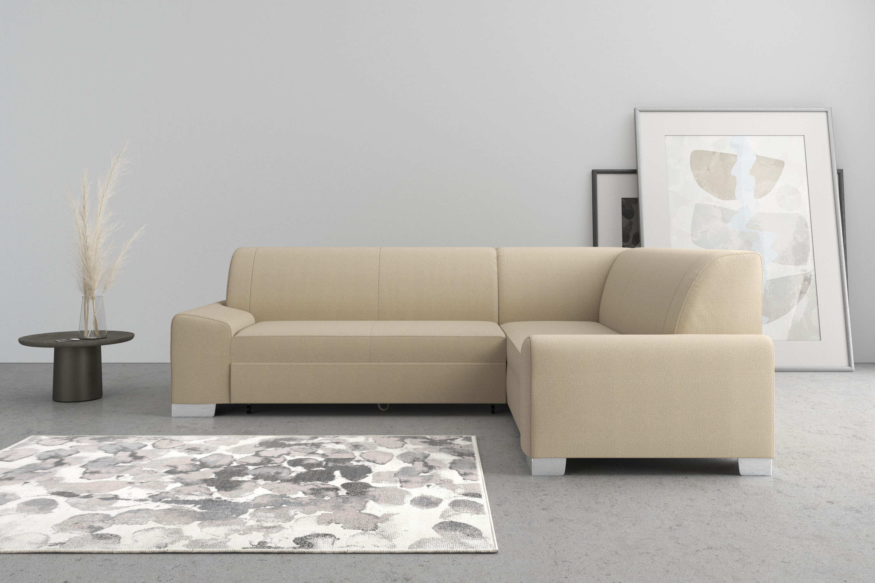 DOMO collection Ecksofa "Anzio in kubischer Formensprache, flache Armlehnen, L-Form" Wahlweise mit Bettfunktion und Federkern für hohen Sitzkomfort