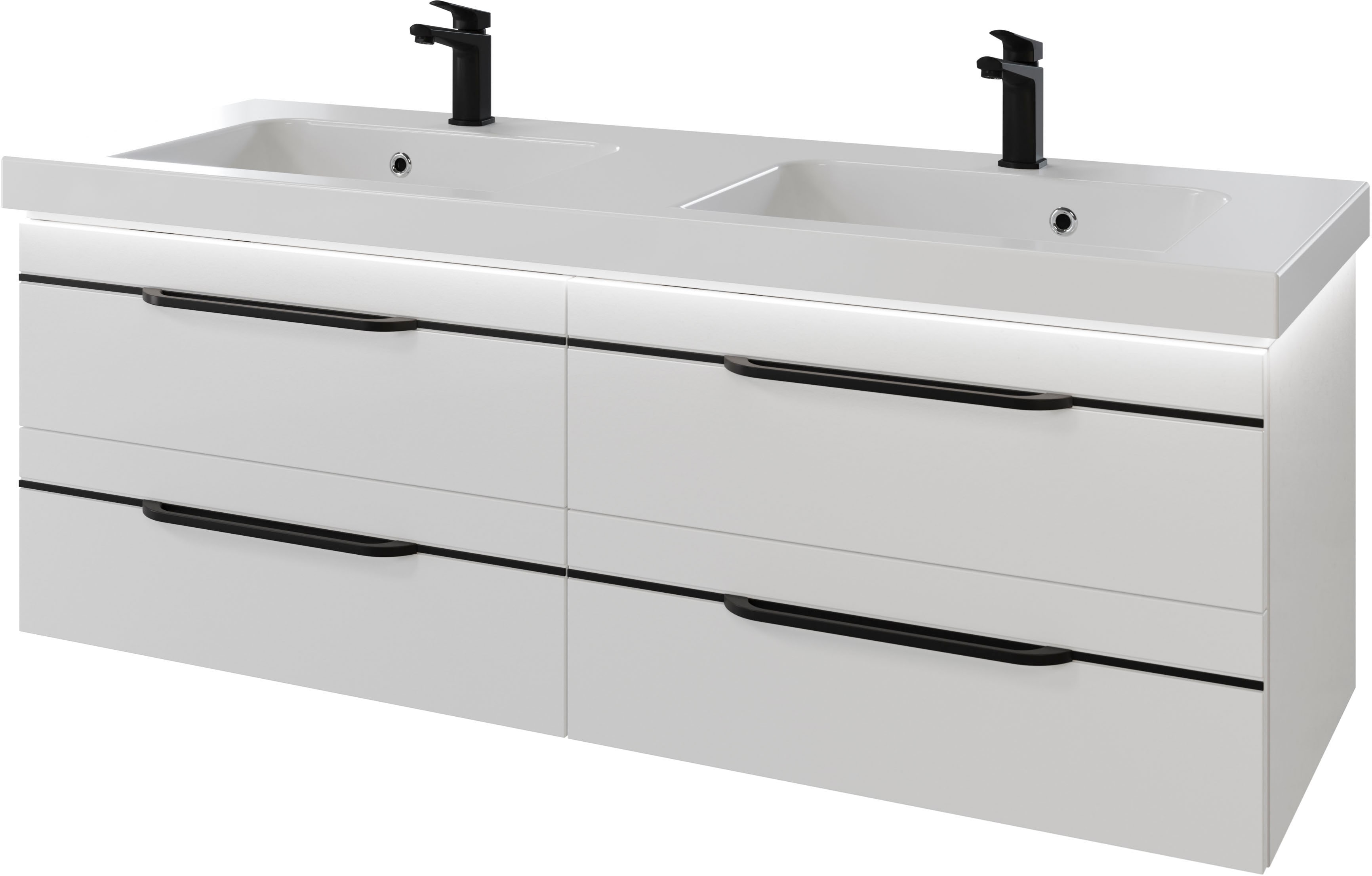 Saphir "Serie Balto Mineralmarmor-Waschtisch mit Unterschrank, 147,8 cm breit" 2 Stk. tlg. Doppel-Waschplatz mit 4 Schubladen, in verschiedene Ausführungen