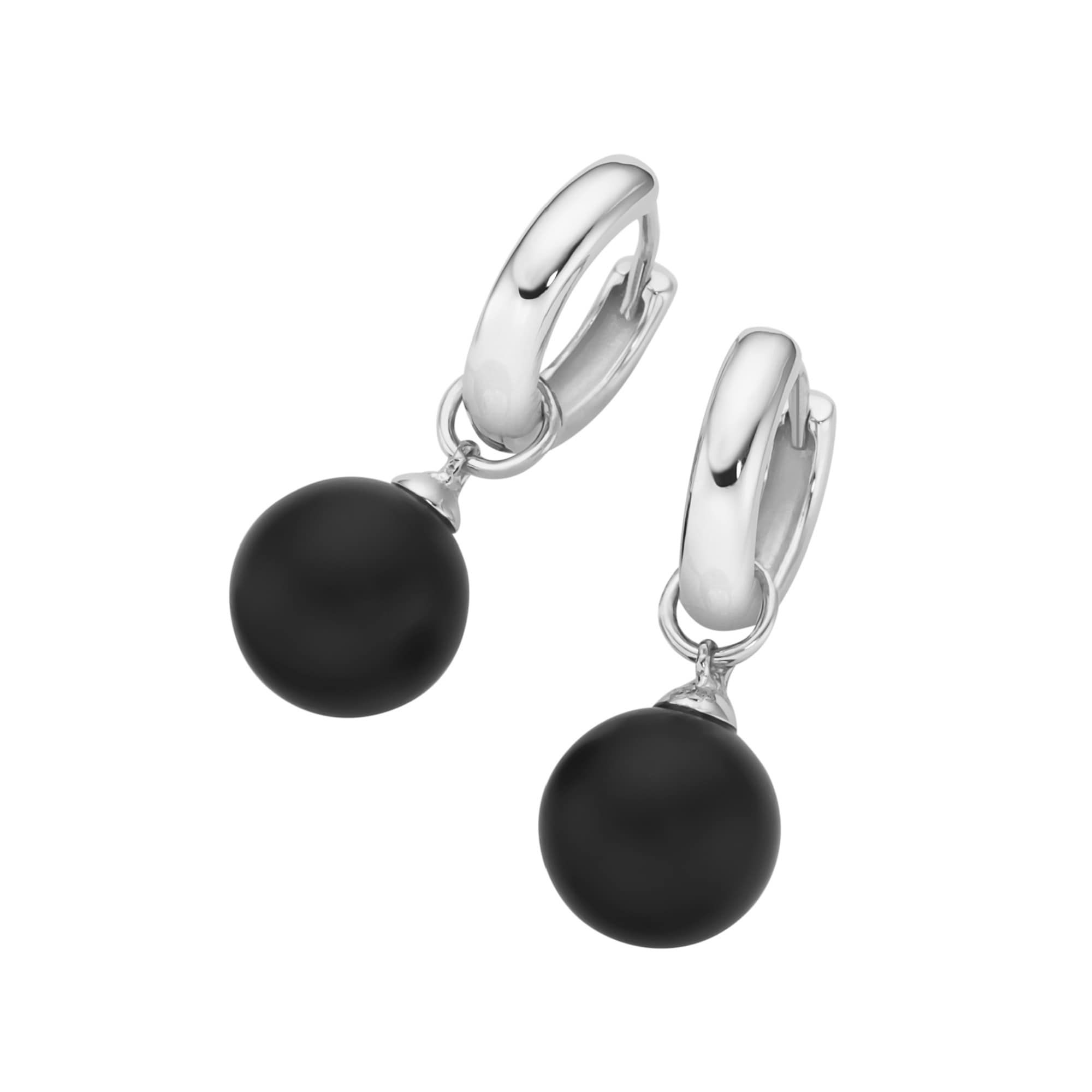 Paar Creolen »Behang schwarze Achat-Kugeln oder weiße Perlen, Silber 925«