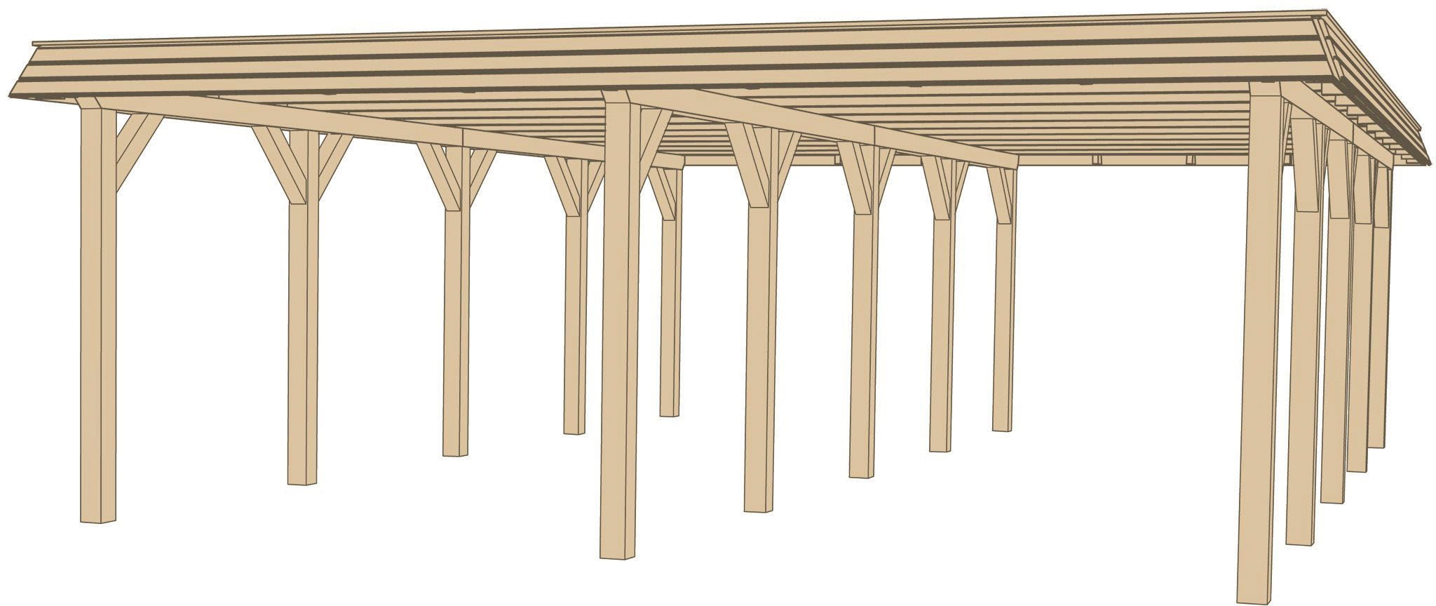 weka Doppelcarport »Leimholz-Flachdach-Carport 615 Gr.2«, Holz, 270 cm, naturbelassen, Flachdach aus verzinktem Stahl mit Trapezprofil