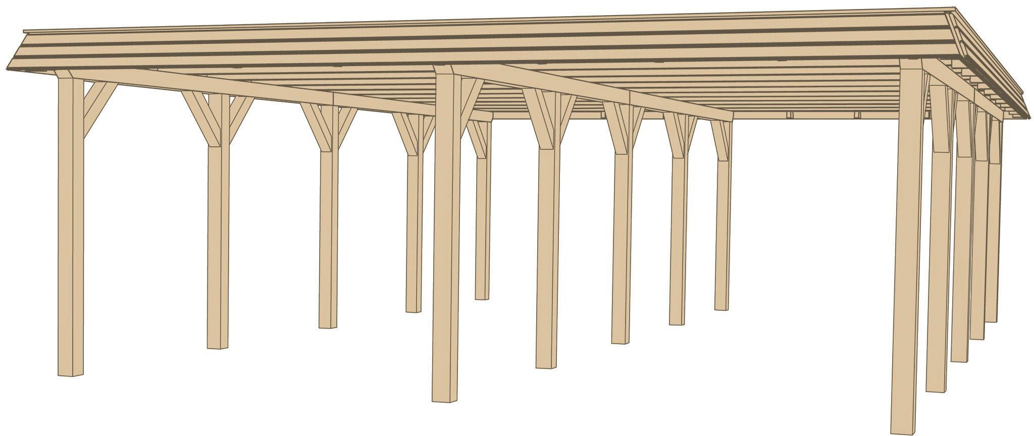 weka Doppelcarport "Leimholz-Flachdach-Carport 615 Gr.2", Holz, 270 cm, naturbelassen, Flachdach aus verzinktem Stahl mi