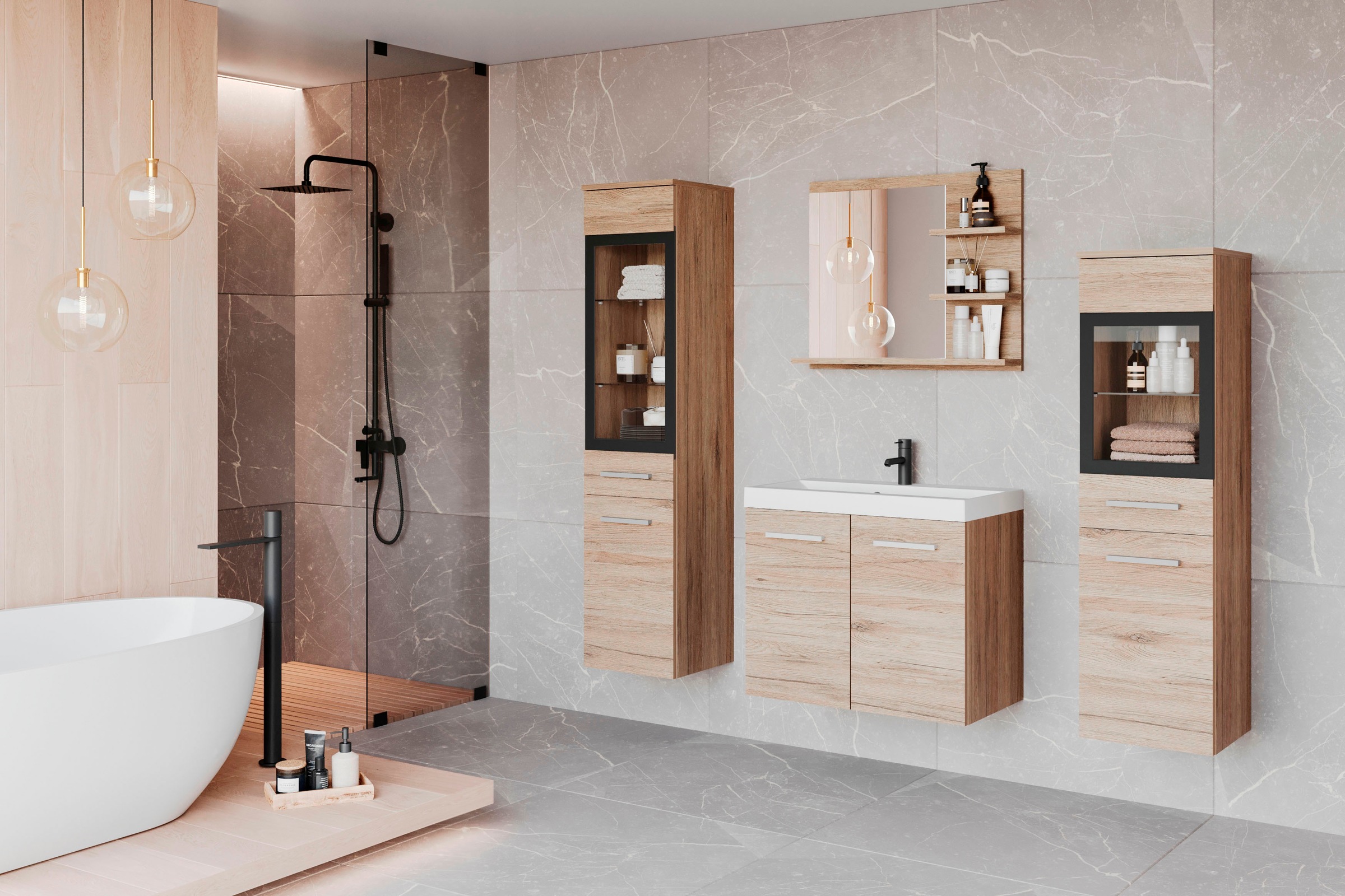 welltime Badmöbel-Set "MADRIT" Komplett-Set, mit Waschbecken, 5 Stk. tlg. günstig online kaufen