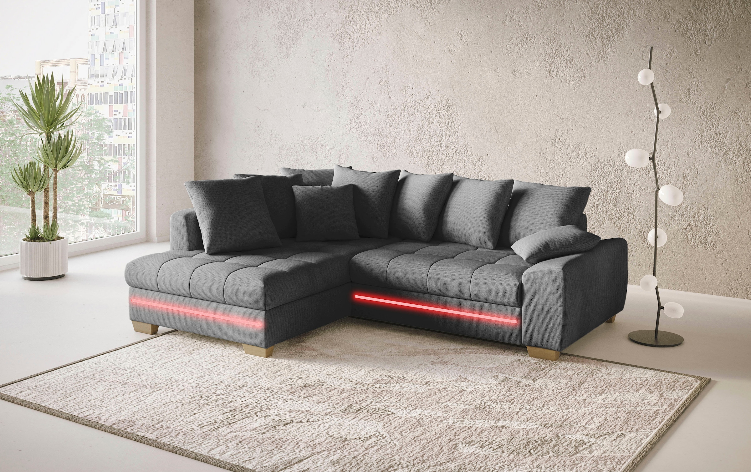 Mr. Couch Ecksofa »Nikita II, L-Form«, mit RGB-LED Beleuchtung, wahlweise mit Bett, Bettkasten, Kaltschaum