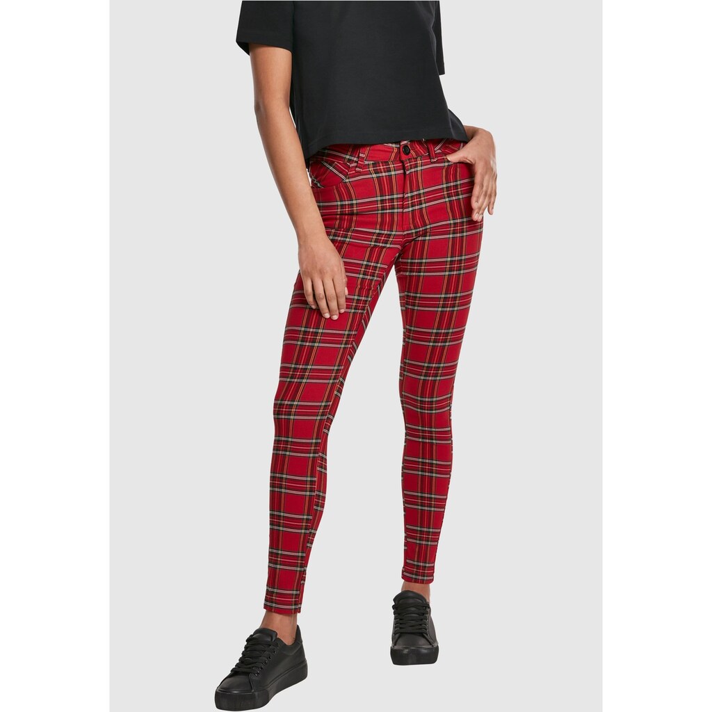 URBAN CLASSICS Stoffhose »Urban Classics Damen Ladies Skinny Tartan Pants«, (1 tlg.)