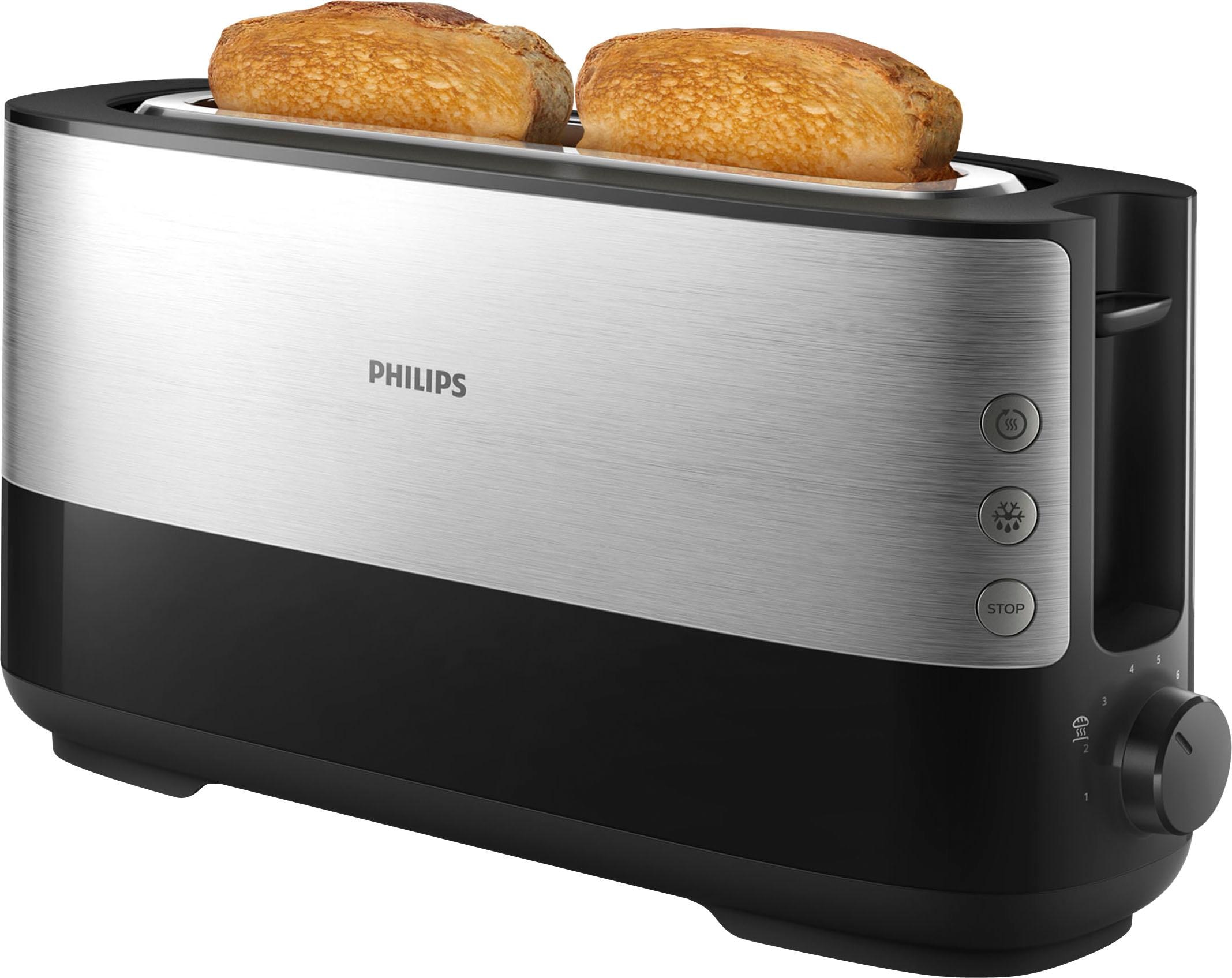 Philips Toaster "HD2692/90", 1 langer Schlitz, für 2 Scheiben, 950 W, mit Aufwärm- und Auftaufunktion, integriertem Bröt
