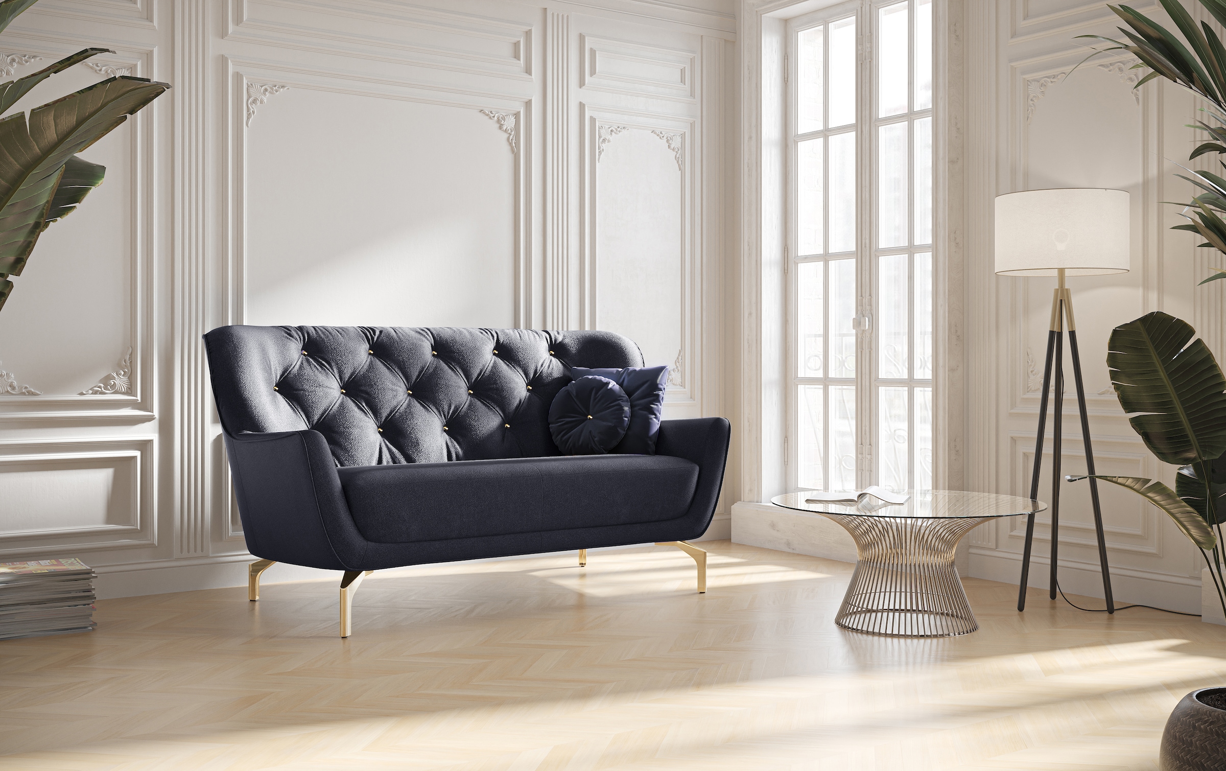 sit&more 2-Sitzer »Orient 3«, inkl. 2 Zierkissen mit Strass-Stein, goldfarbene Metallfüße