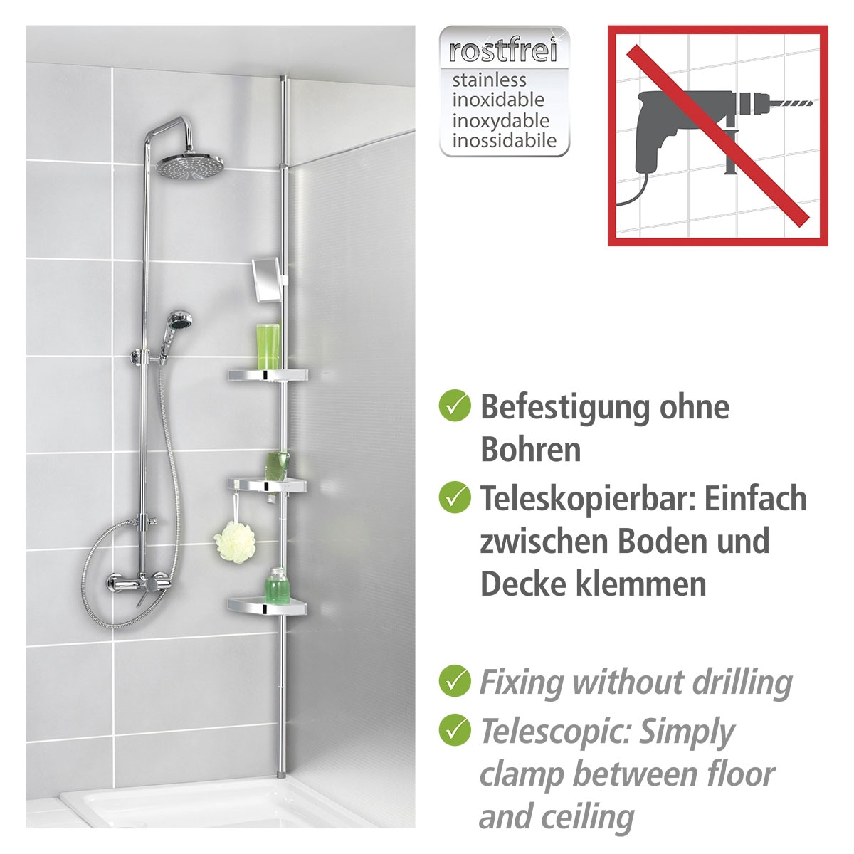 WENKO Teleskopregal "Premium" 3 Ablagen, 1 Spiegel günstig online kaufen