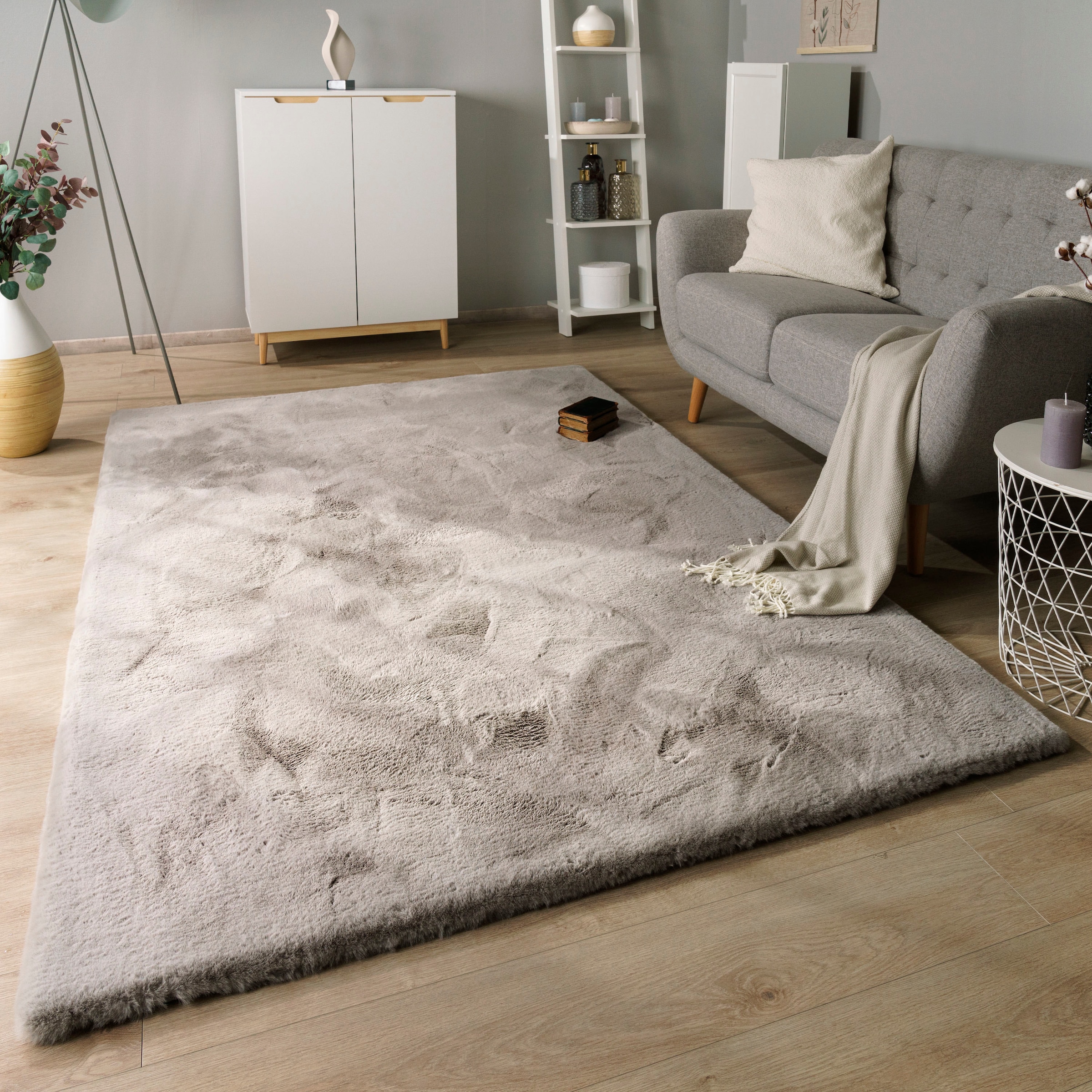 Paco Home Hochflor-Teppich »Rabbit Deluxe 860«, rechteckig, Kunstfell, Uni-Farben,  sehr weicher Flor, Wohnzimmer, Schlafzimmer | BAUR