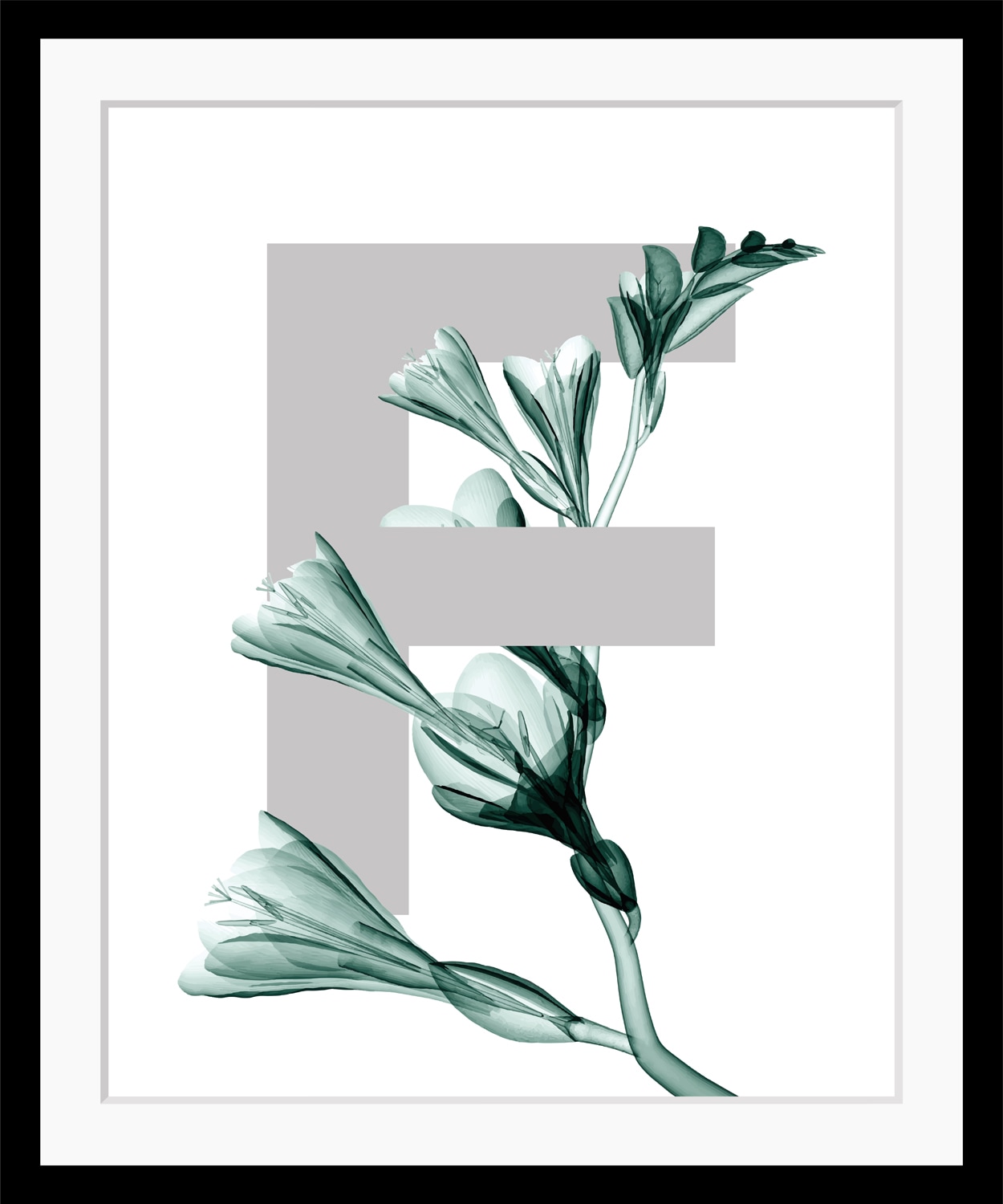 queence Bild "F-Flower", Buchstaben, gerahmt, Blume, Blätter