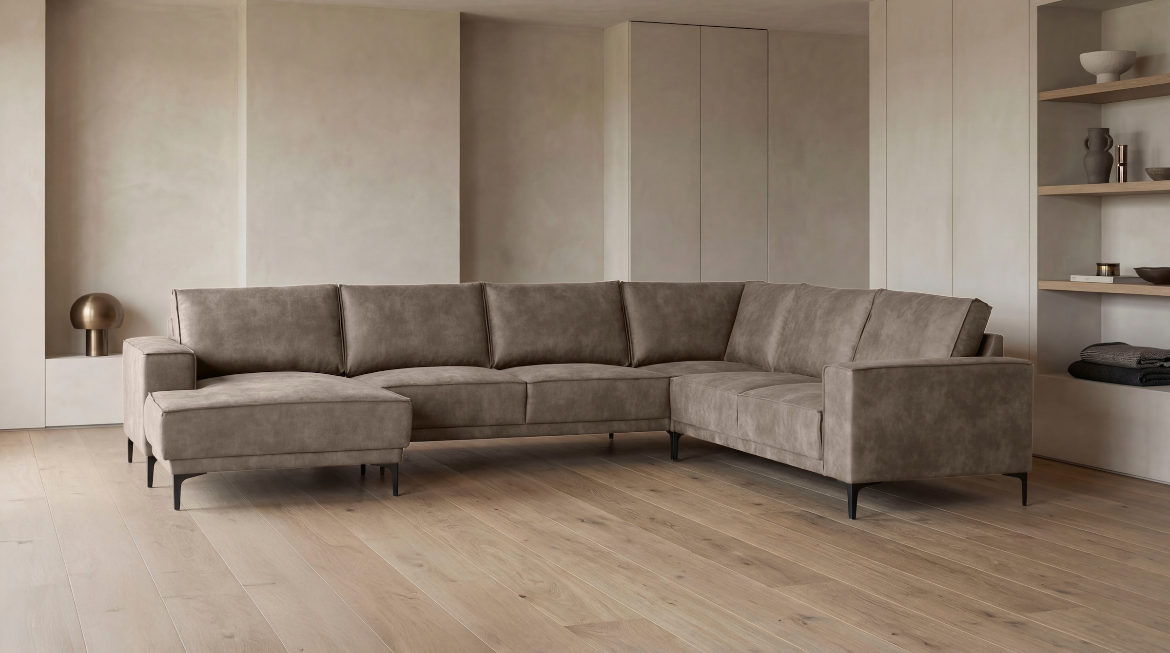 OTTO home Wohnlandschaft "OLAND Luxus-Microfaser U-Form, XXL, B: 342 cm, Skandi-Design" Skandi-Design in Struktur, Flachgewebe, Luxus-Microfaser, Boucle
