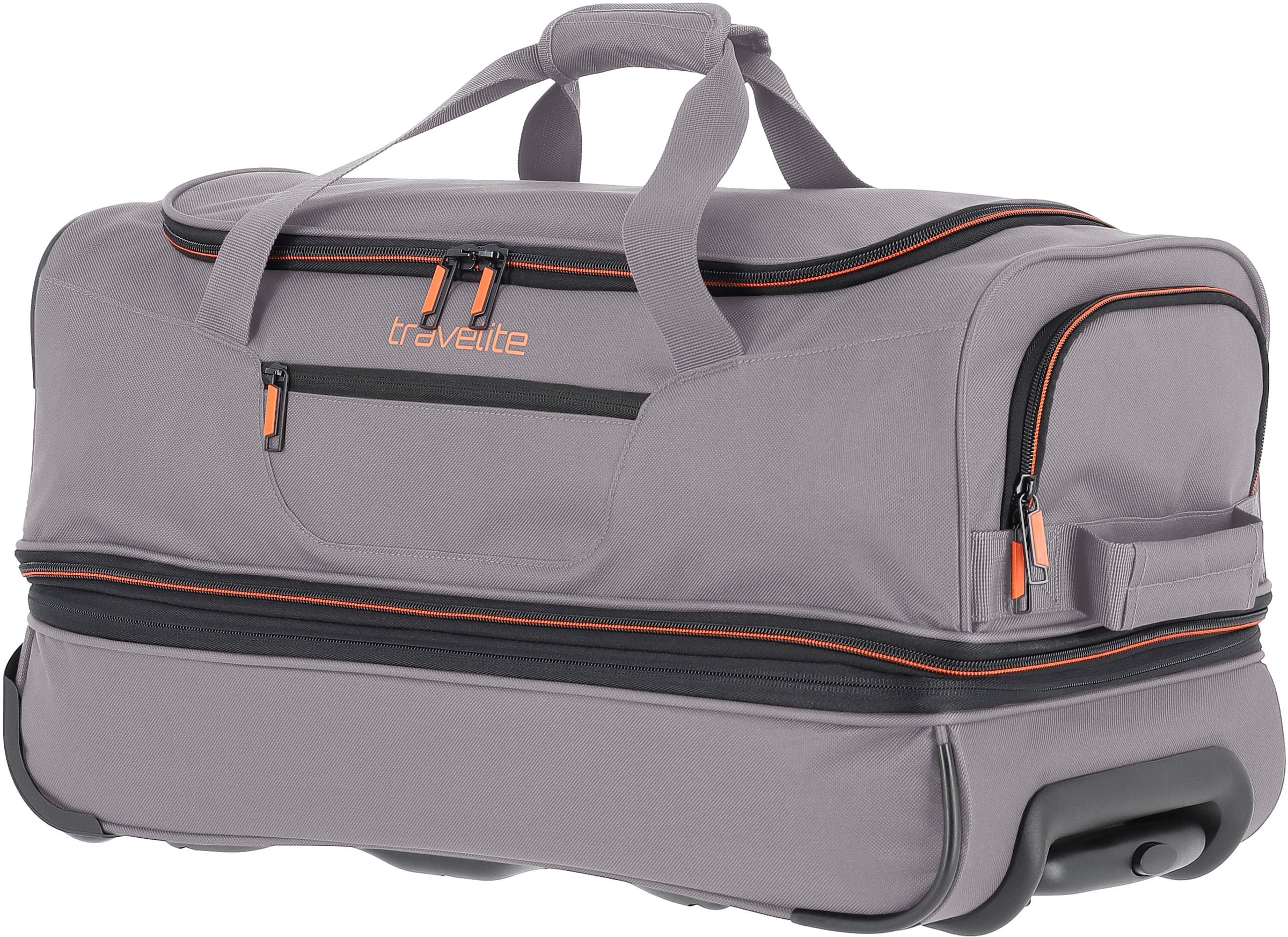 travelite Reisetasche »Basics, 55 cm, grau/orange«, Duffle Bag Sporttasche mit Trolleyfunktion und Volumenerweiterung