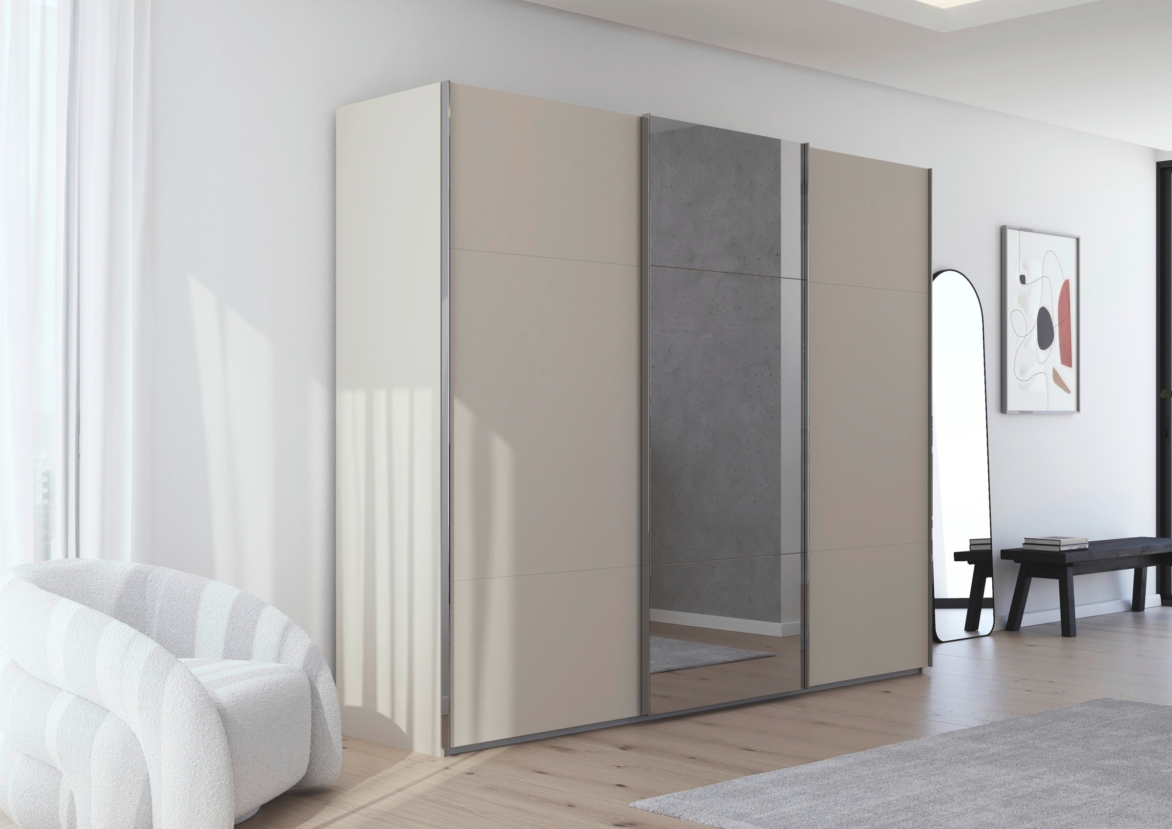 rauch Schwebetürenschrank »Kleiderschrank Schrank Garderobe Schlafzimmerschrank CONTIDO«, (in 3 verschiedenen Ausstattungen BASIC/CLASSIC/PREMIUM), aus hochwertigem Material in 6 Breiten 2 Griff-Farben MADE IN GERMANY