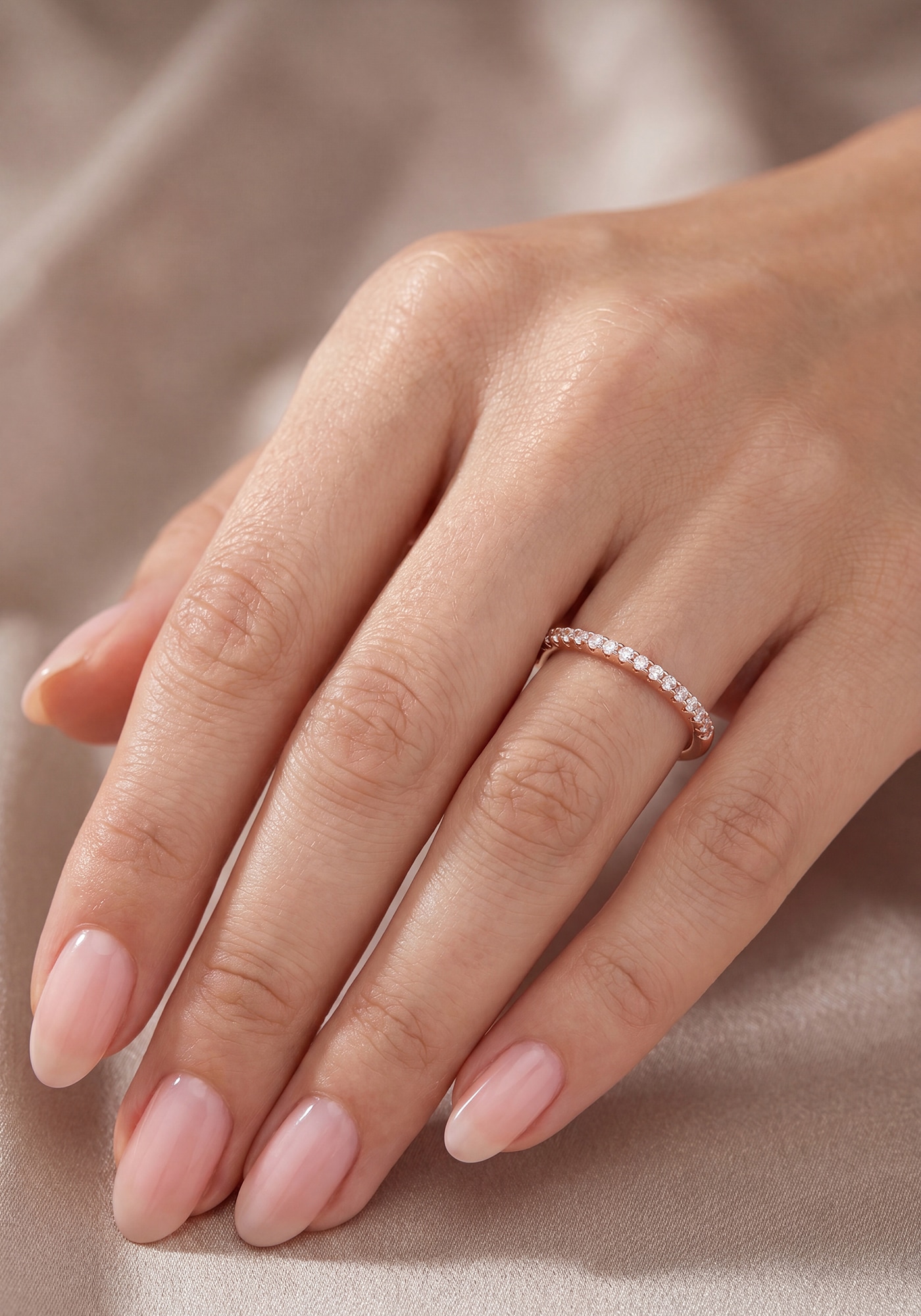 JOBO Fingerring »Ring Halb-Memory schmal« 925 Silber roségold vergoldet mit 21 Zirkonia
