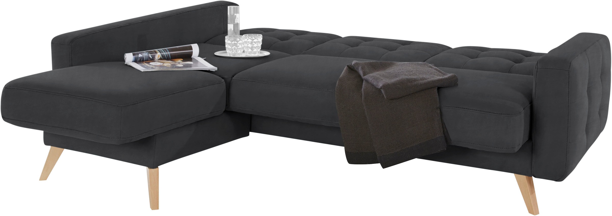 Ecksofa EXXPO - SOFA FASHION "Nappa, kompakt und komfortabel, bequem, zeitloses Design, L-Form", grau, B:222cm H:87cm T:156cm, Samtvelours (100% Polyester);Webvelours (100% Polyester), Sofas, Ecksofa, tolle Detailverarbeitung, inkl. Bettfunktion und Bettk 5