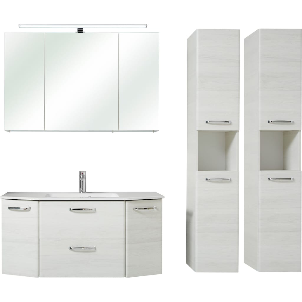 Saphir Badmöbel-Set »Quickset 936 4-teilig, Glaswaschtisch und LED-Spiegelschrank«, (Set, 4 St.)