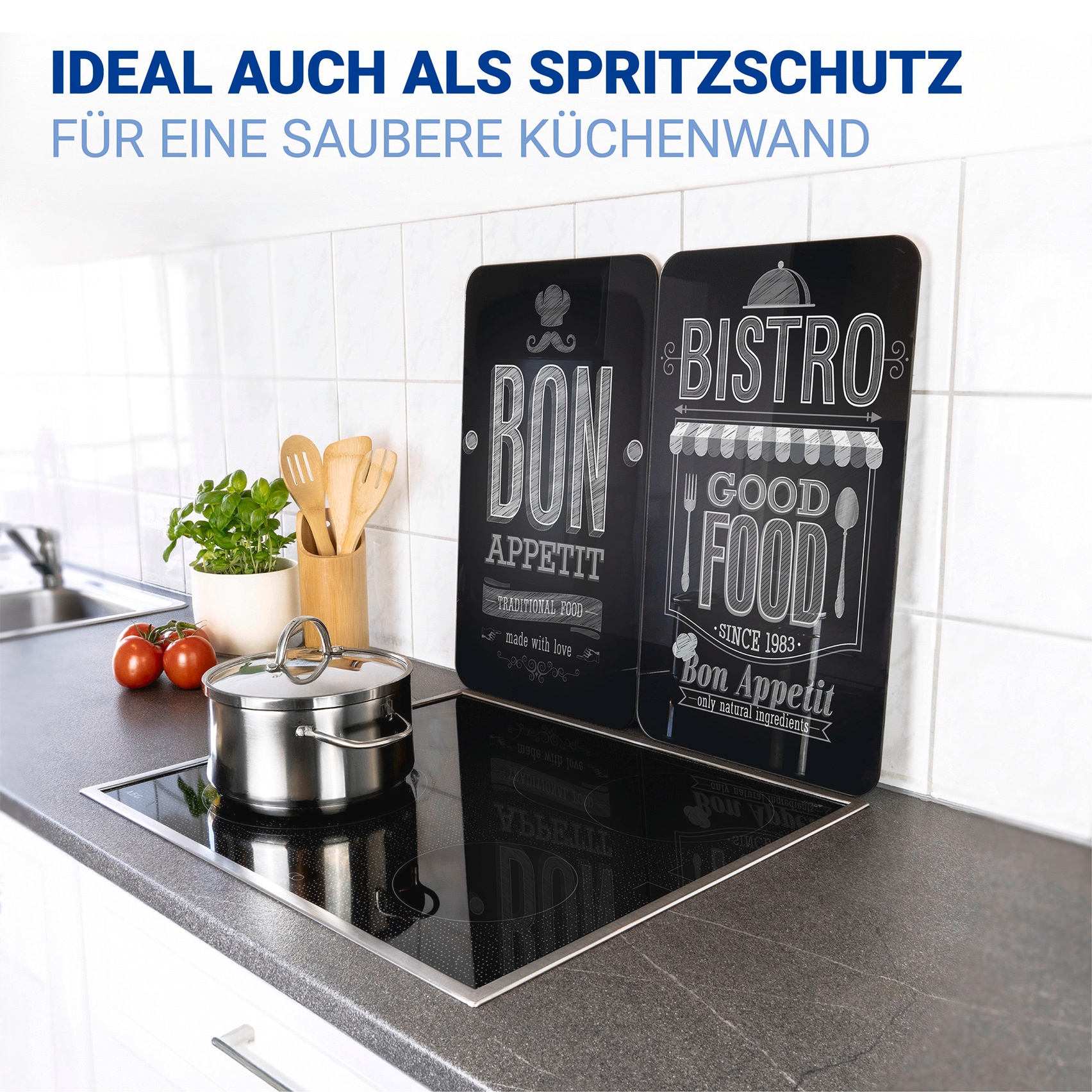 WENKO Herd-Abdeckplatte »Universal Modell Bon Appetit«, (Set, 2 tlg.), Herdabdeckung für alle Herdarten, kratzfest, mit rutschfesten Füßen