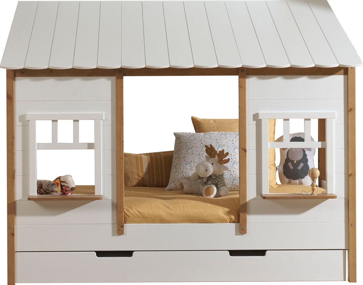 Vipack Kinderbett "Hausbett, aus MDF und Massivholz weiß lackiert mit farbl günstig online kaufen