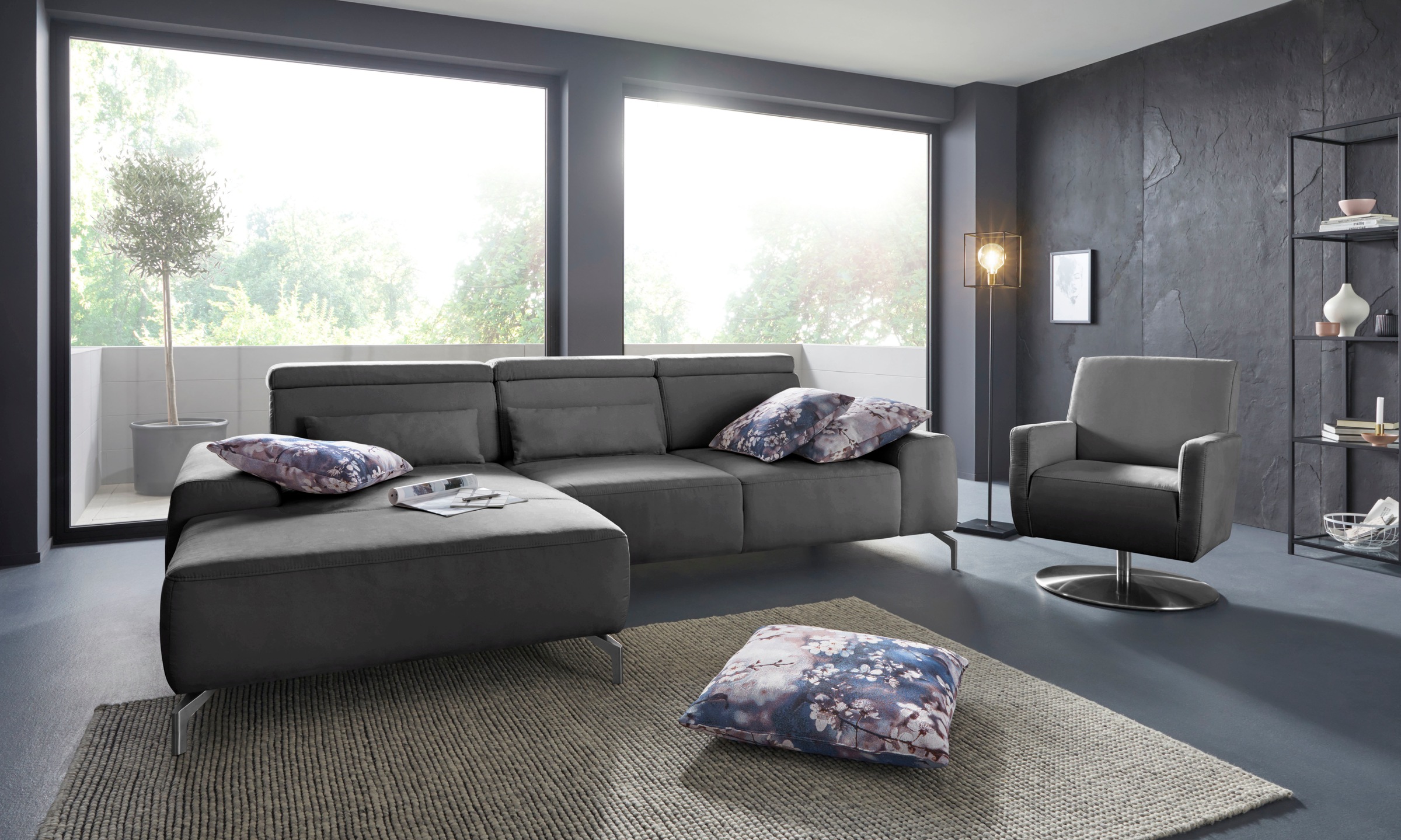 sit&more Ecksofa »Gizeh L-Form« Fußhöhe 15 cm, inklusive Sitztiefenverstellung und Kopfteilverstellung