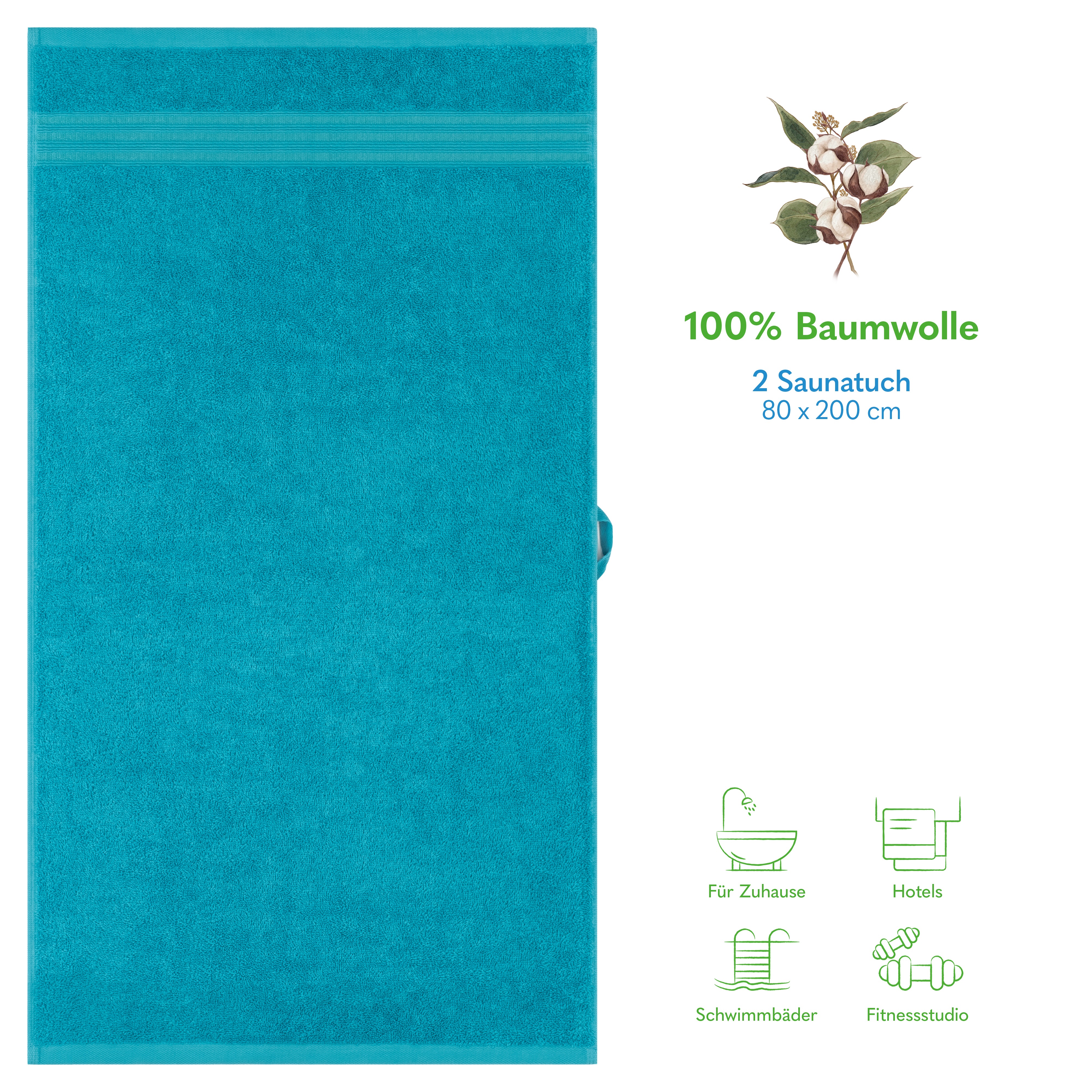 Thumbnail - HAMMETEX Saunatuch "Hammetex 2er Set extra große Saunatücher", (Packung, 2 St., 80x200 Saunatücher), 100% Baumwolle – We...