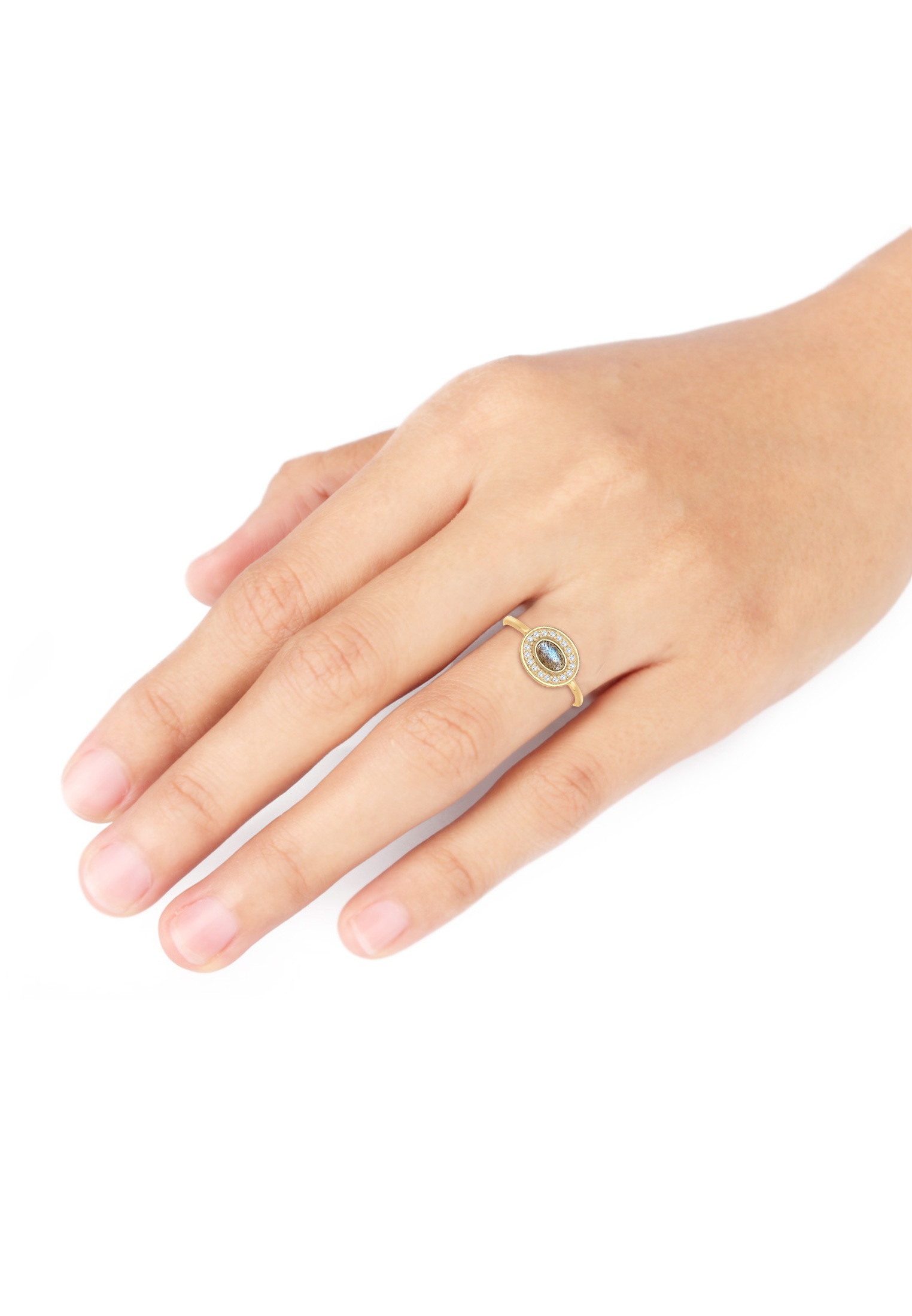 Elli Fingerring »Vintage Labradorit Zirkonia 925 Silber vergoldet«