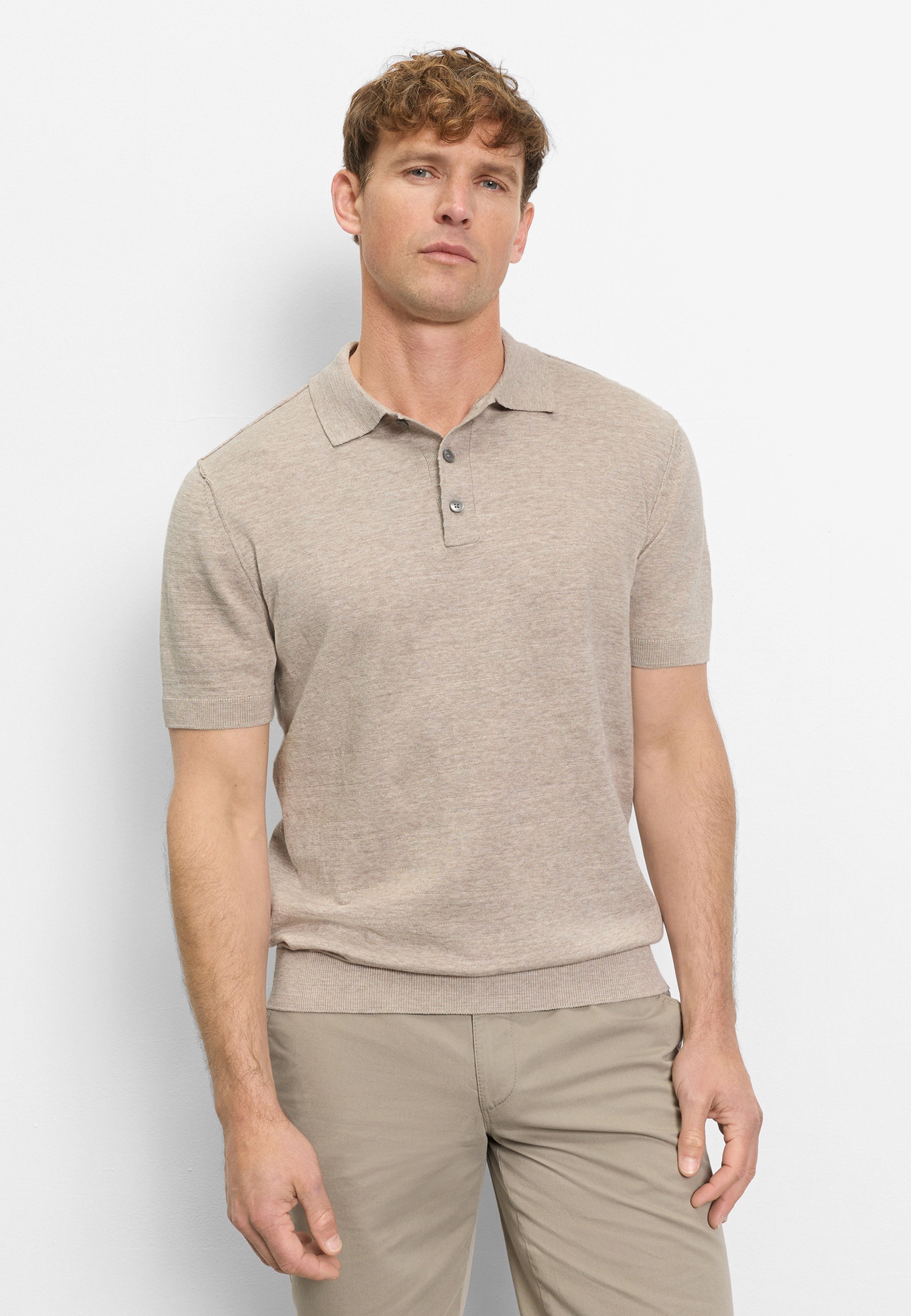 Poloshirt OLYMP "OLYMP Casual Strick", Herren, Gr. S, natur, 84% Baumwolle, 16% Polyamid, Shirts