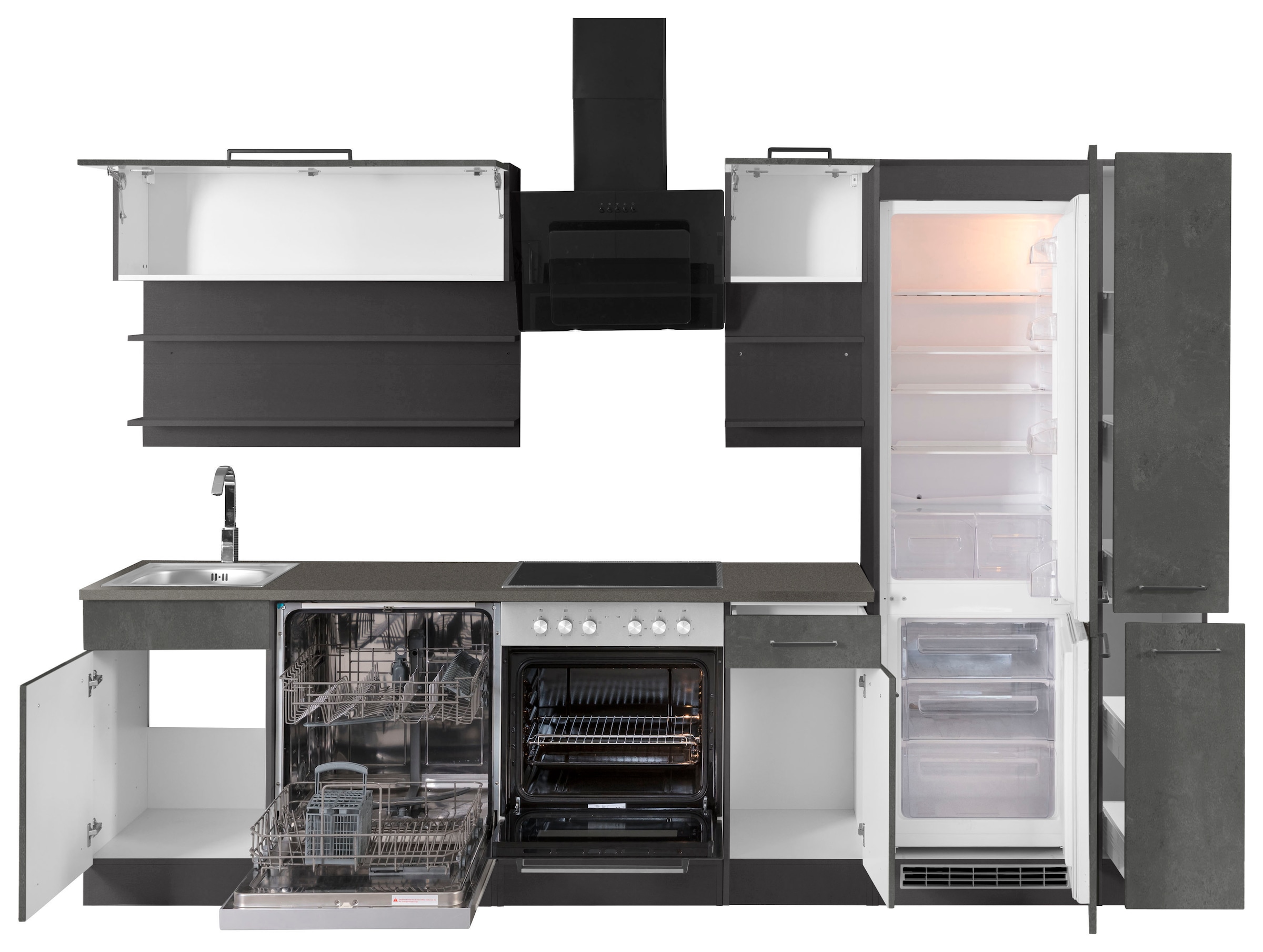 KOCHSTATION Küchenzeile »KS-Tulsa«, ohne E-Geräte, Breite 300 cm, schwarze Metallgriffe, MDF Fronten