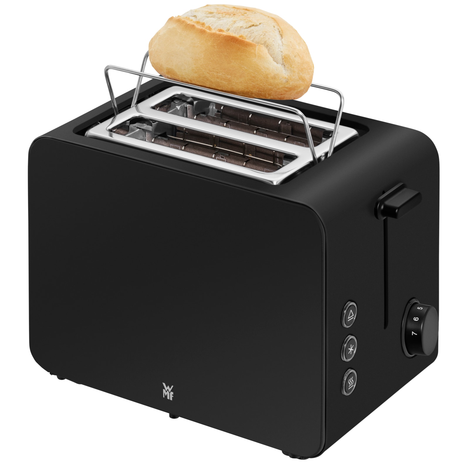 WMF Toaster »Stelio Edition Deep Black, 2-Scheiben-Toaster mit Brötchenaufsatz«, 2 kurze Schlitze, für 2 Scheiben, 1050 W, 7 Bräunungsstufen, Brotzentrierung, Krümelschublade, Cromargan Gehäuse