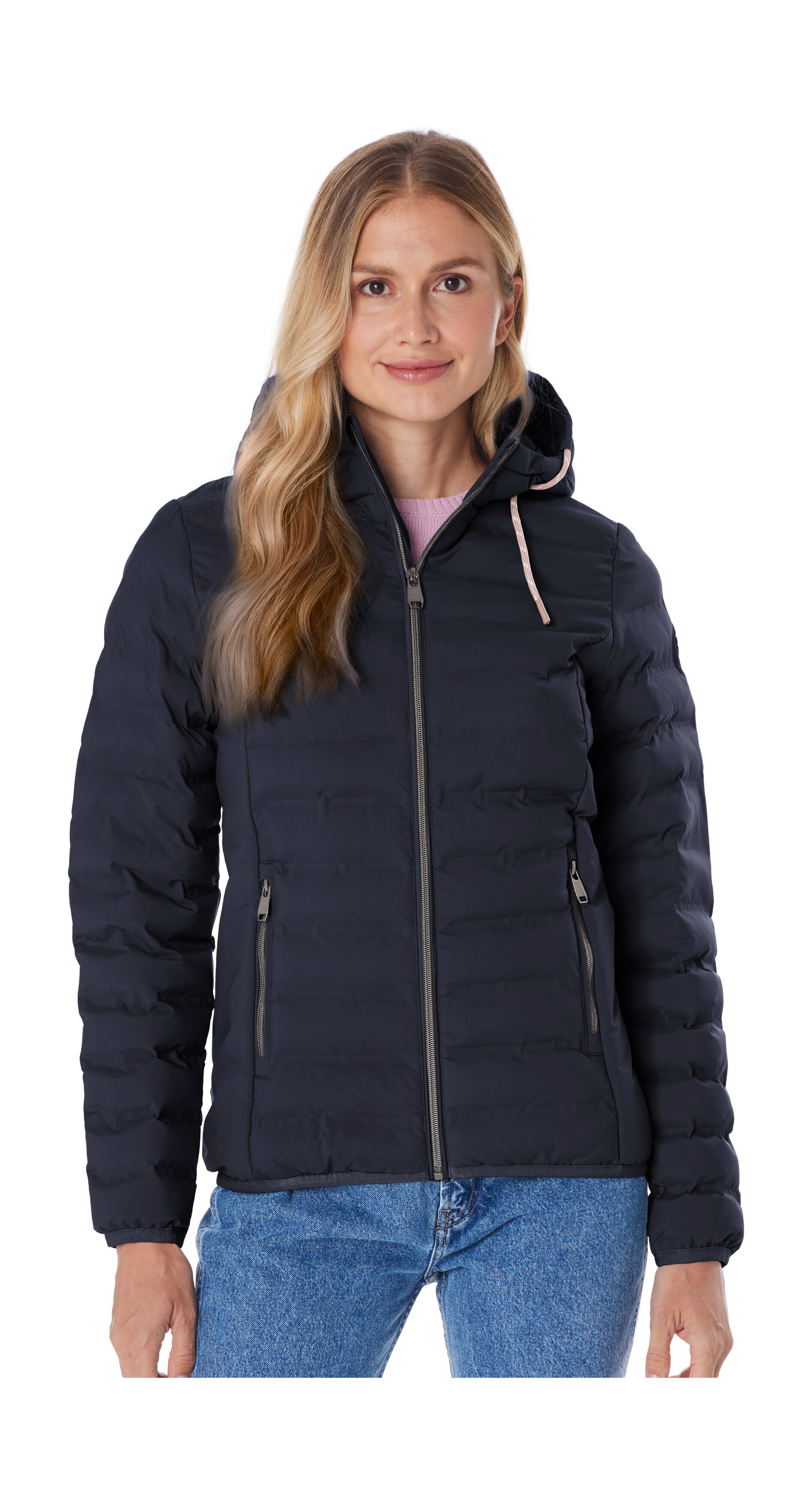 Steppjacke "Damen Steppjacke OOGW 1", Damen, Gr. 36, navy, Oberseite: 100% Polyester;Rückseite: 100% Polyester;Füllung: 100% Polyester, G.I.G.A. DX BY KILLTEC, Jacken Steppjacke, Leichte Steppjacke, wasserabweisend, weitenregulierbare Kapuze, Topseller